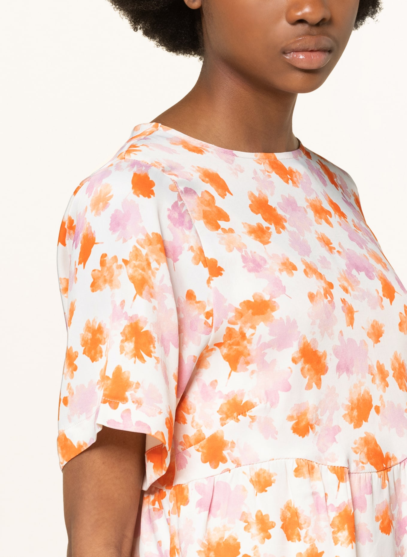ENVII Shirt blouse ENIBIZA in satin with cut-out, Color: WHITE/ ORANGE/ PINK (Image 4)