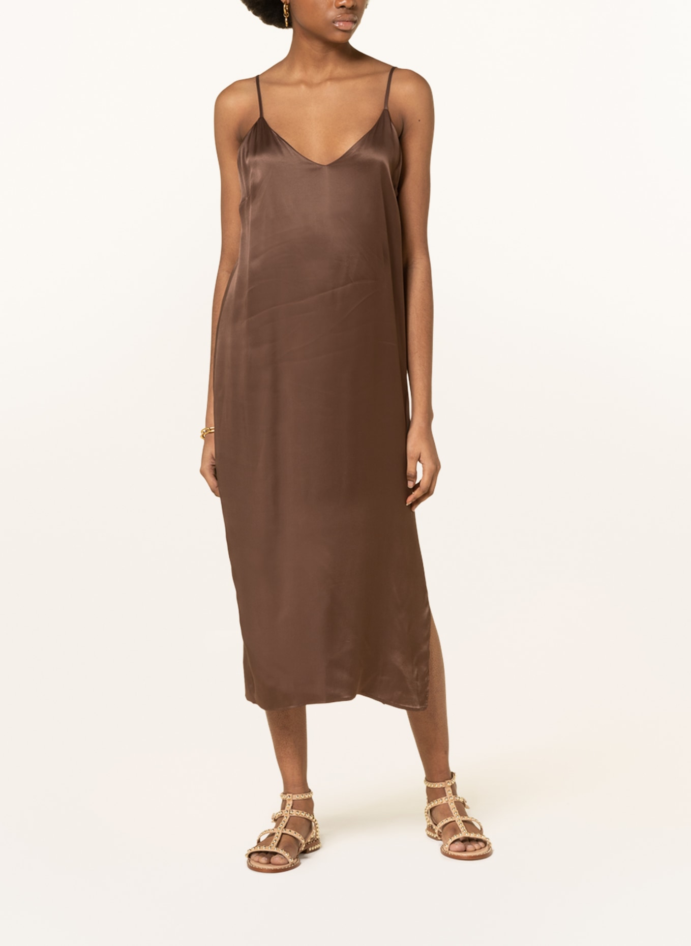 Buy BROWN TIE-UP BACKLESS SATIN MIDI DRESS for Women Online in India
