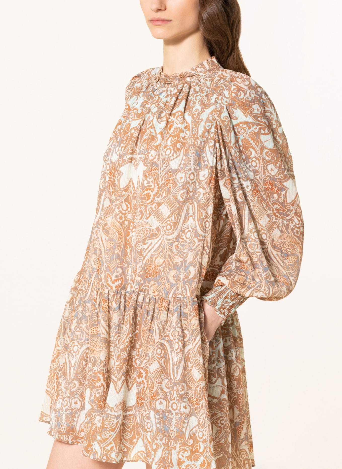 ULLA JOHNSON Dress MAJA with glitter thread, Color: ORANGE/ MINT (Image 4)