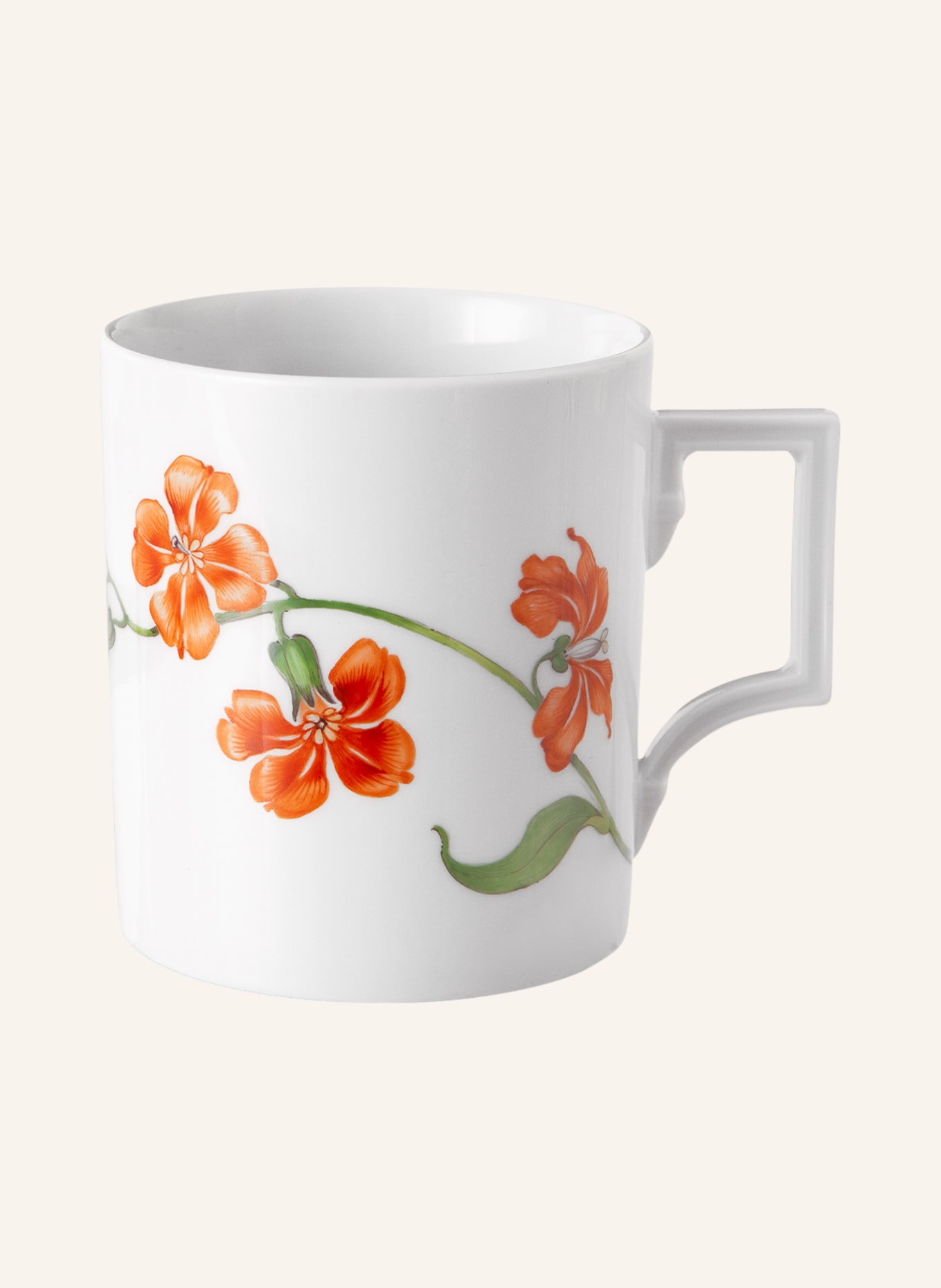 MEISSEN PORZELLAN-MANUFAKTUR Mug VELVET FLOWER, Color: WHITE/ ORANGE/ LIGHT GREEN (Image 1)