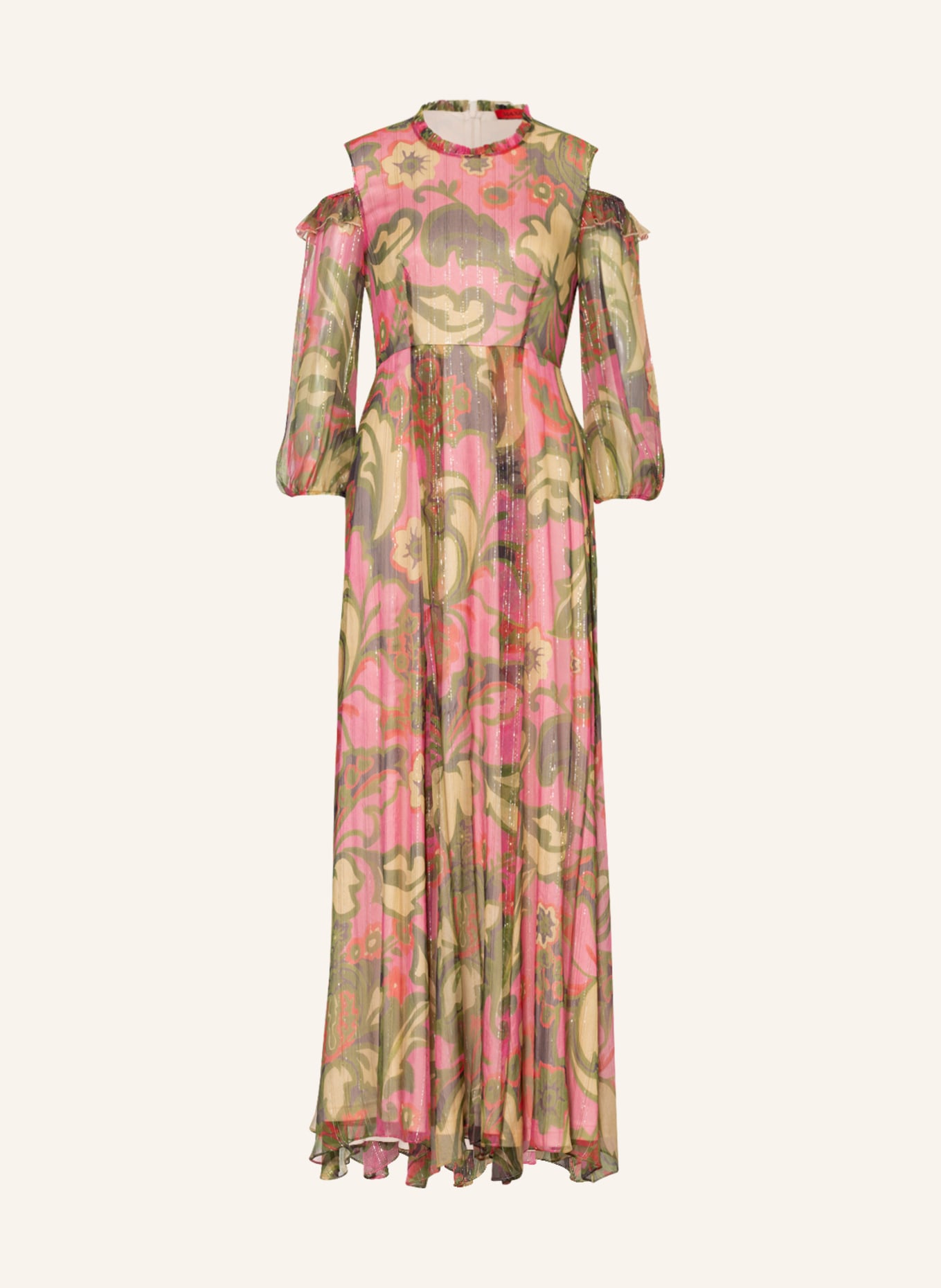 MAX & Co. Cold-Shoulder-Kleid LORELLA mit Glitzergarn und Rüschen, Farbe: PINK/ HELLGRÜN/ HELLGELB (Bild 1)