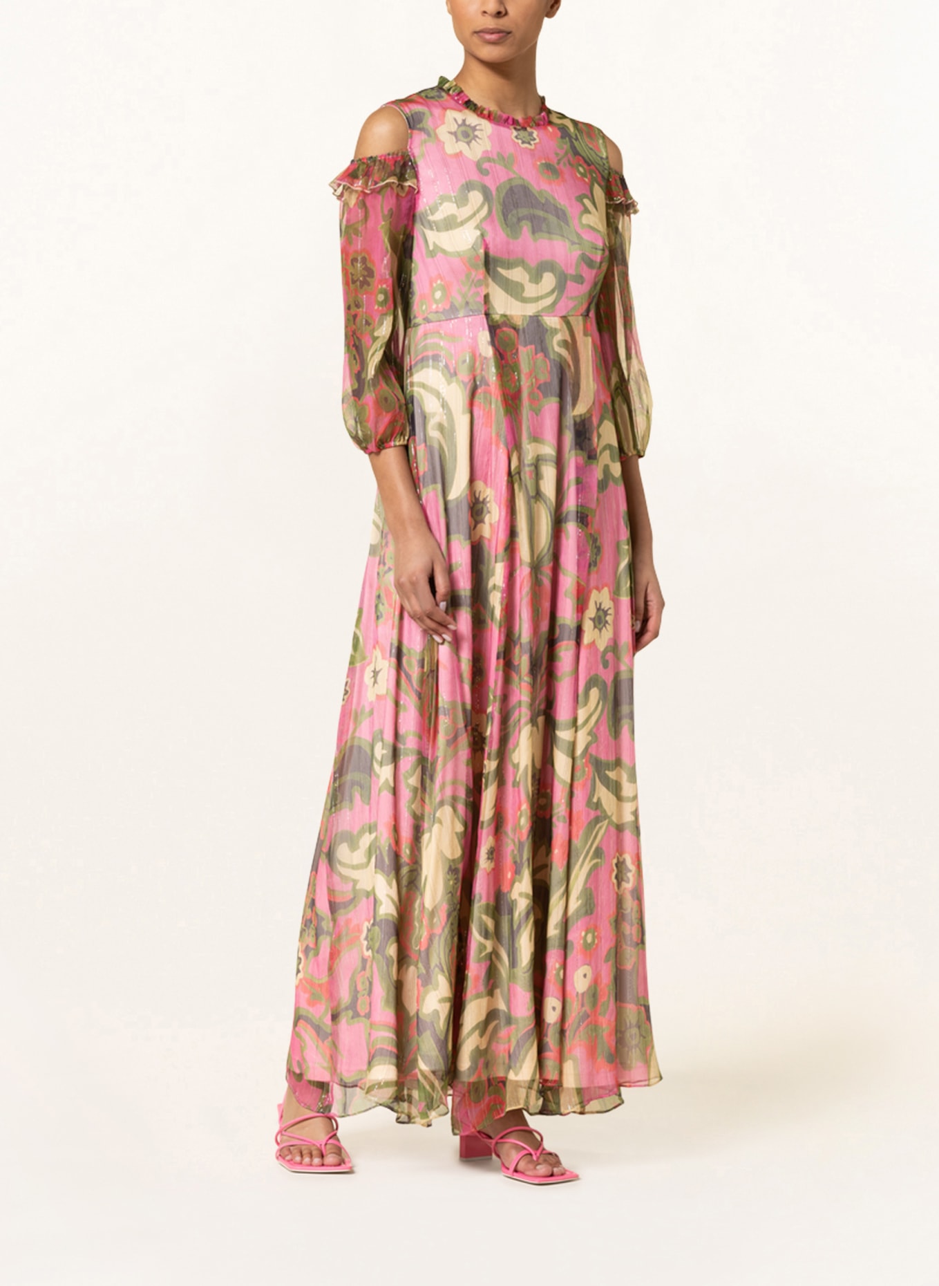 MAX & Co. Cold-Shoulder-Kleid LORELLA mit Glitzergarn und Rüschen, Farbe: PINK/ HELLGRÜN/ HELLGELB (Bild 2)