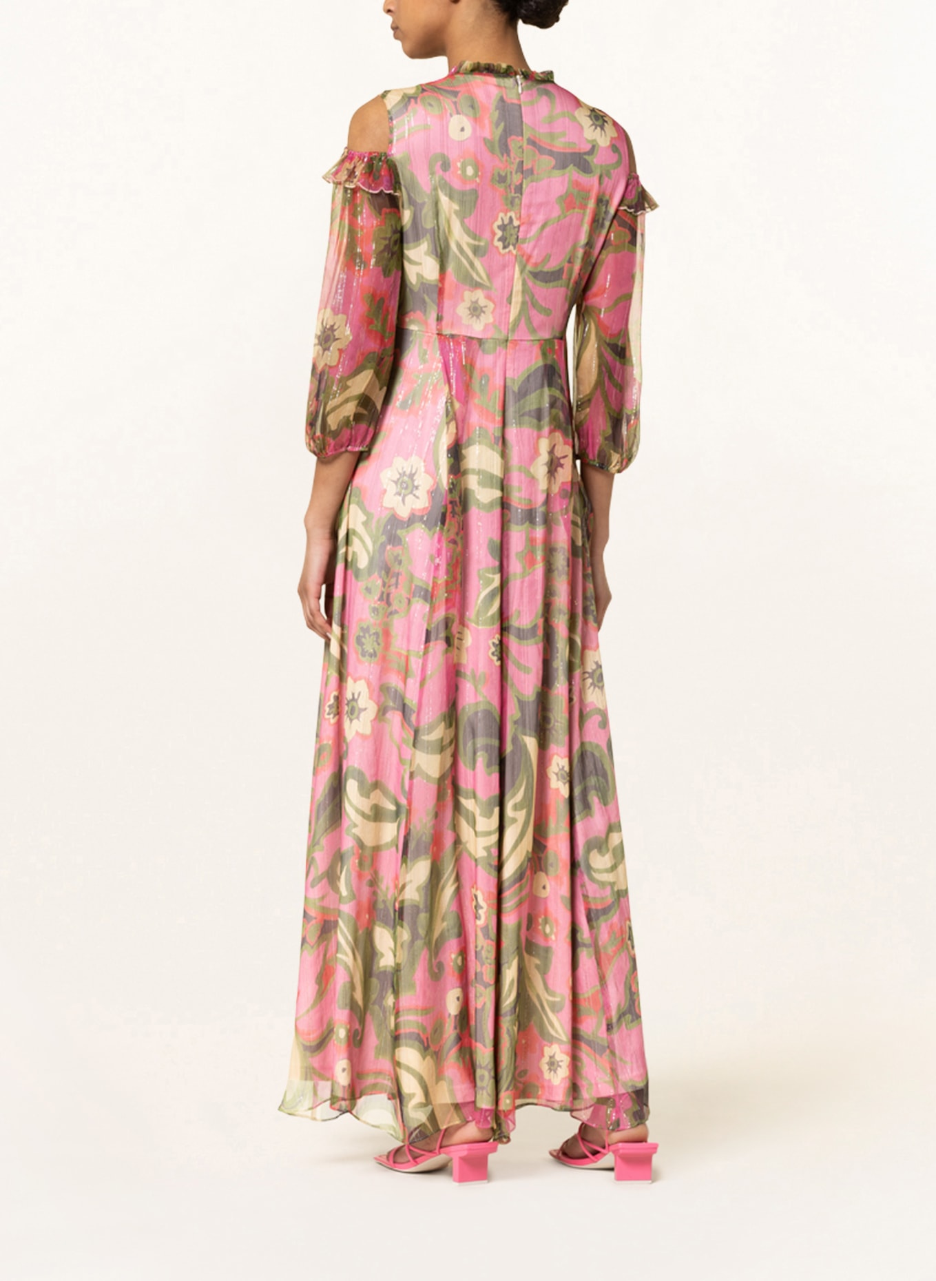 MAX & Co. Cold-Shoulder-Kleid LORELLA mit Glitzergarn und Rüschen, Farbe: PINK/ HELLGRÜN/ HELLGELB (Bild 3)