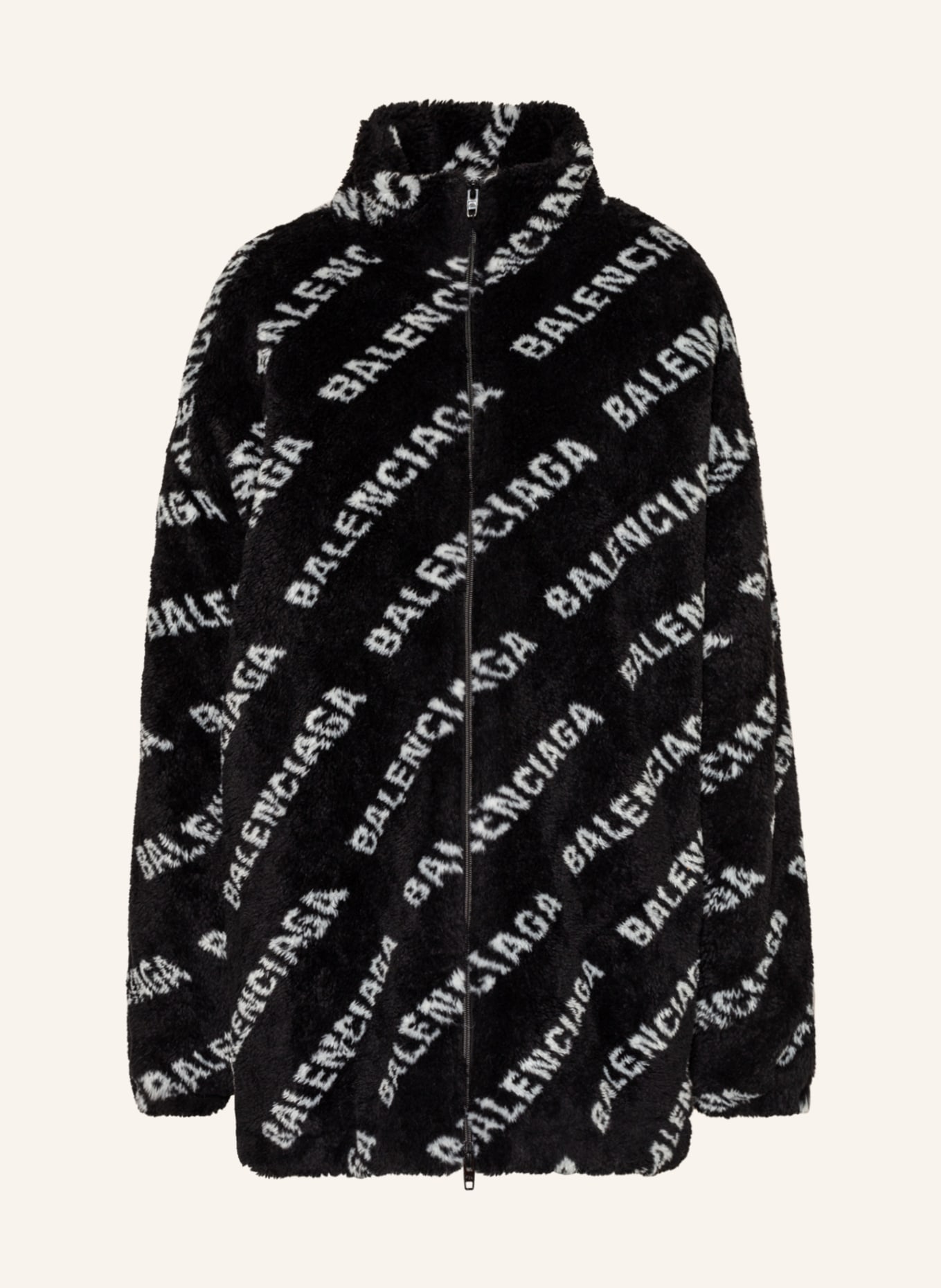 BALENCIAGA Oversized-Jacke aus Teddyfell, Farbe: SCHWARZ/ WEISS (Bild 1)