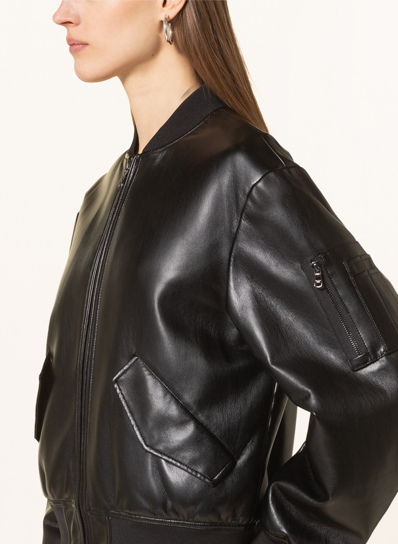 PATRIZIA PEPE Bomber jacket in leather look, Color: BLACK (Image 4)