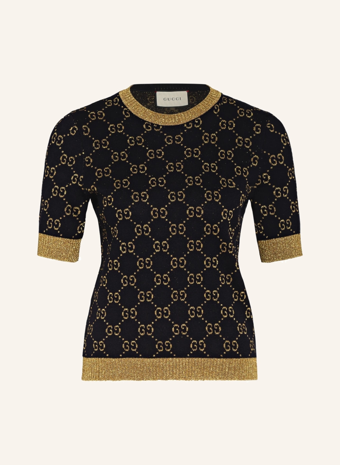 GUCCI Knit shirt with glitter thread, Color: DARK BLUE/ GOLD (Image 1)