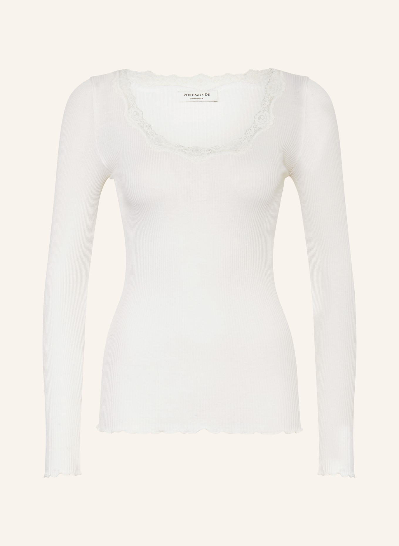 rosemunde Long sleeve shirt BABETTE in silk with lace trim, Color: WHITE (Image 1)