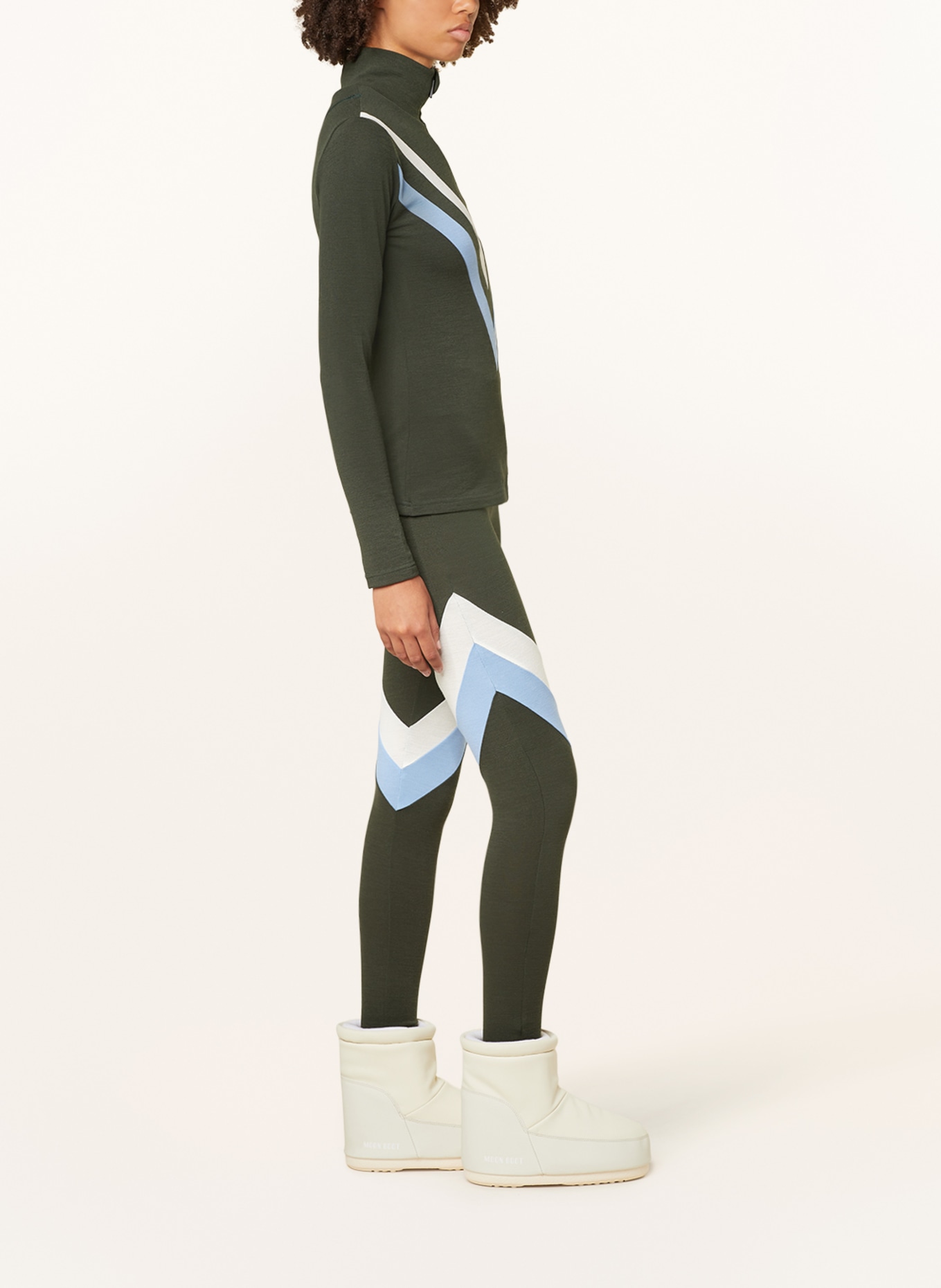 WE NORWEGIANS Bielizna funkcyjna – spodnie VOSS COLBLOCK z wełny merino, Kolor: OLIWKOWY/ BIAŁY/ JASNONIEBIESKI (Obrazek 4)