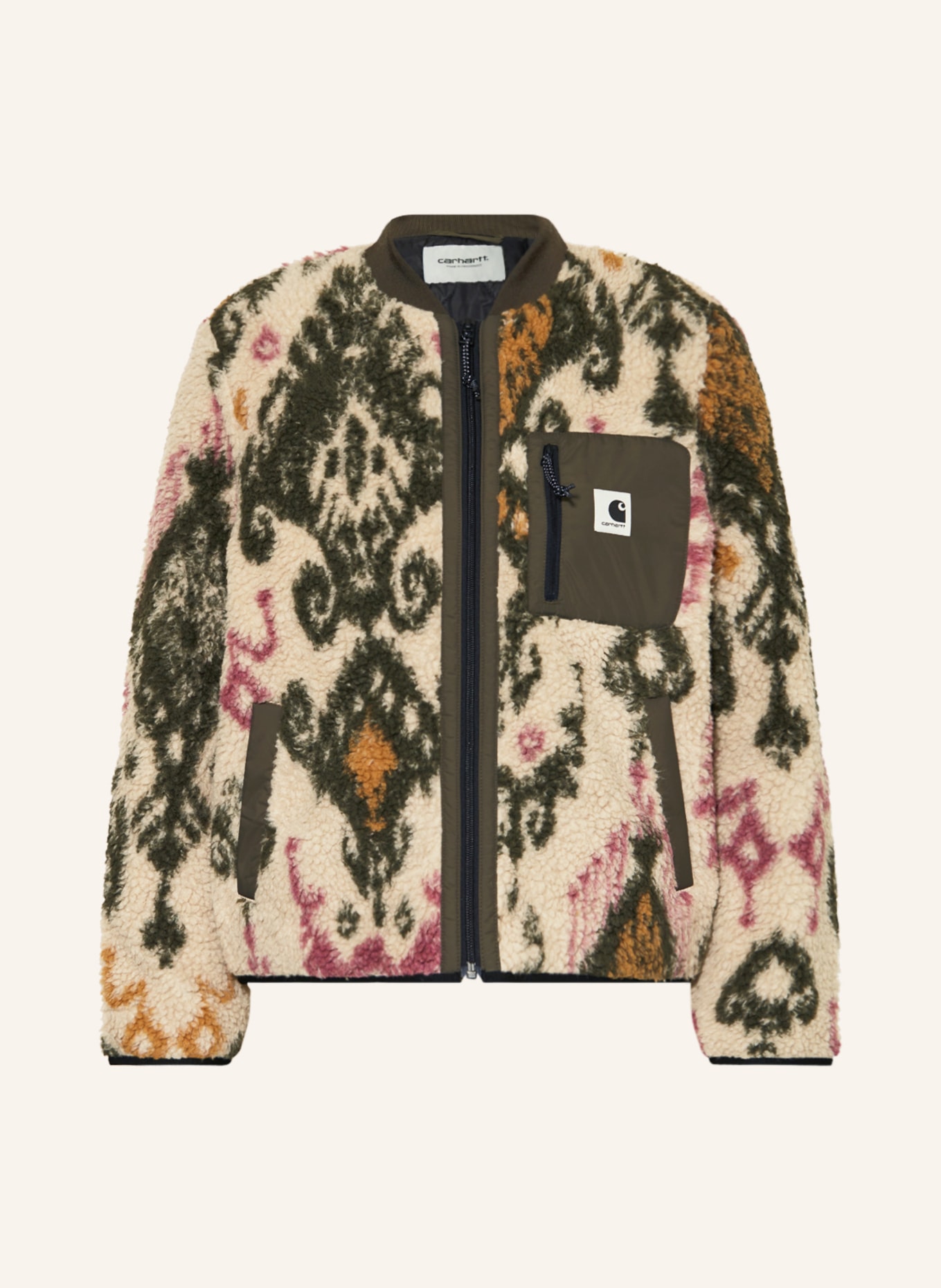 carhartt WIP Teddy jacket JANET LINER , Color: DARK GREEN/ CREAM/ ORANGE (Image 1)