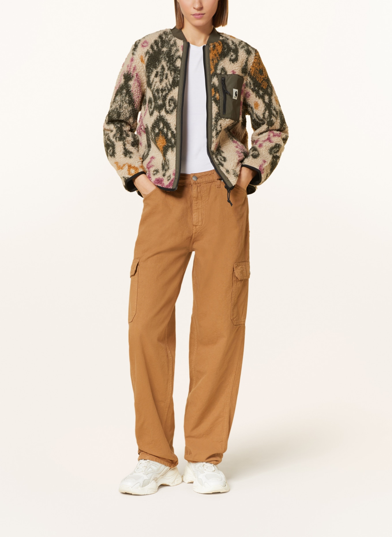carhartt WIP Teddy jacket JANET LINER , Color: DARK GREEN/ CREAM/ ORANGE (Image 2)