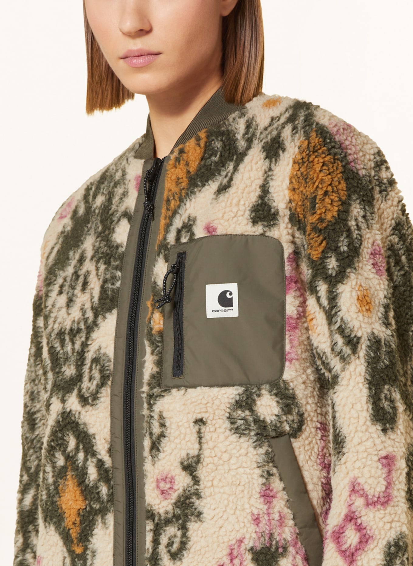carhartt WIP Teddy jacket JANET LINER , Color: DARK GREEN/ CREAM/ ORANGE (Image 4)