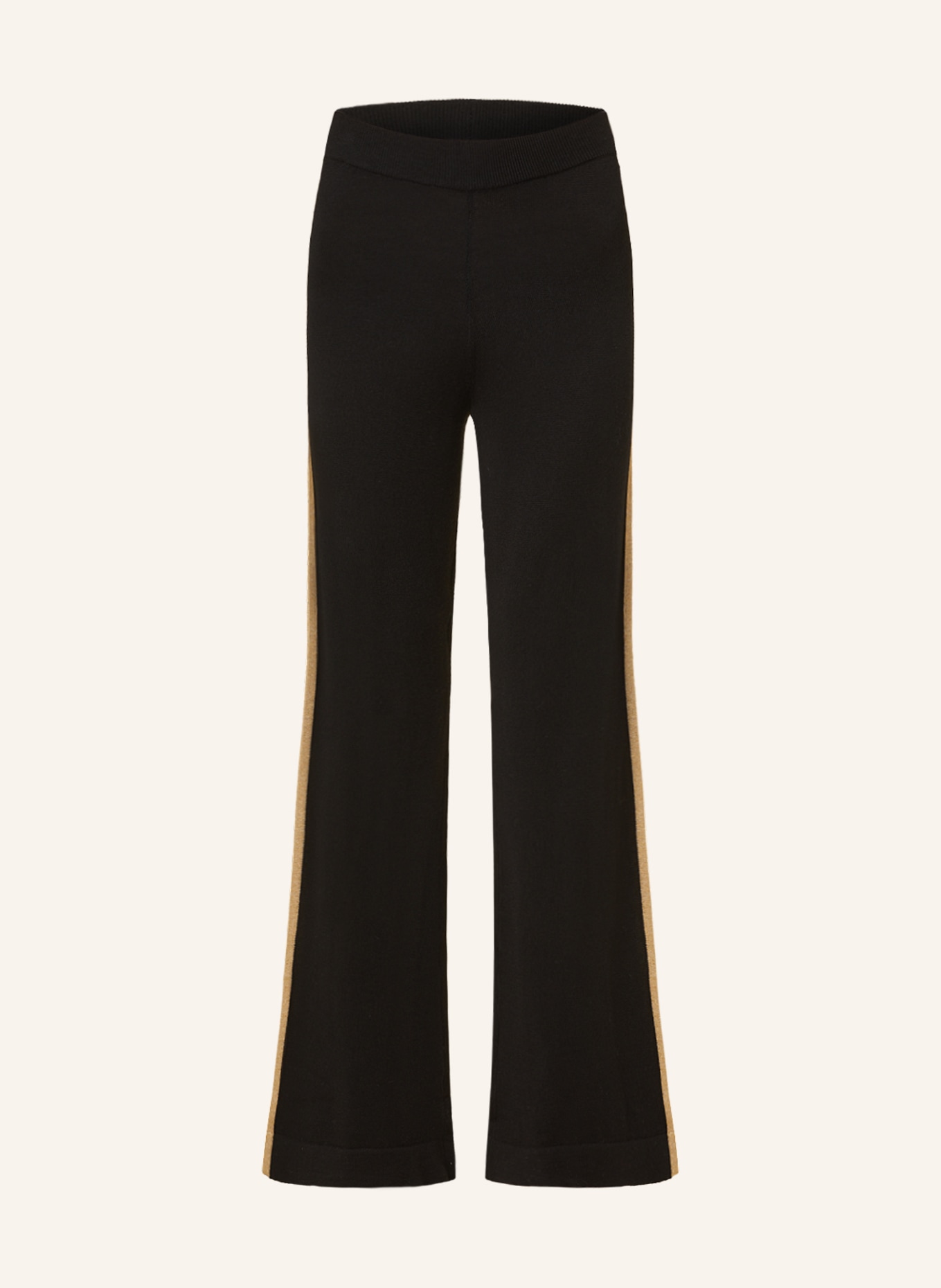 WE NORWEGIANS Knit trousers GEILO made of merino wool with tuxedo stripes, Color: BLACK/ GOLD (Image 1)
