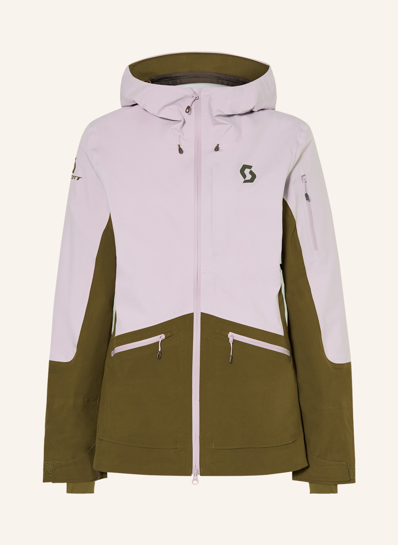 SCOTT Hardshell ski jacket VERTIC 3L in olive light purple