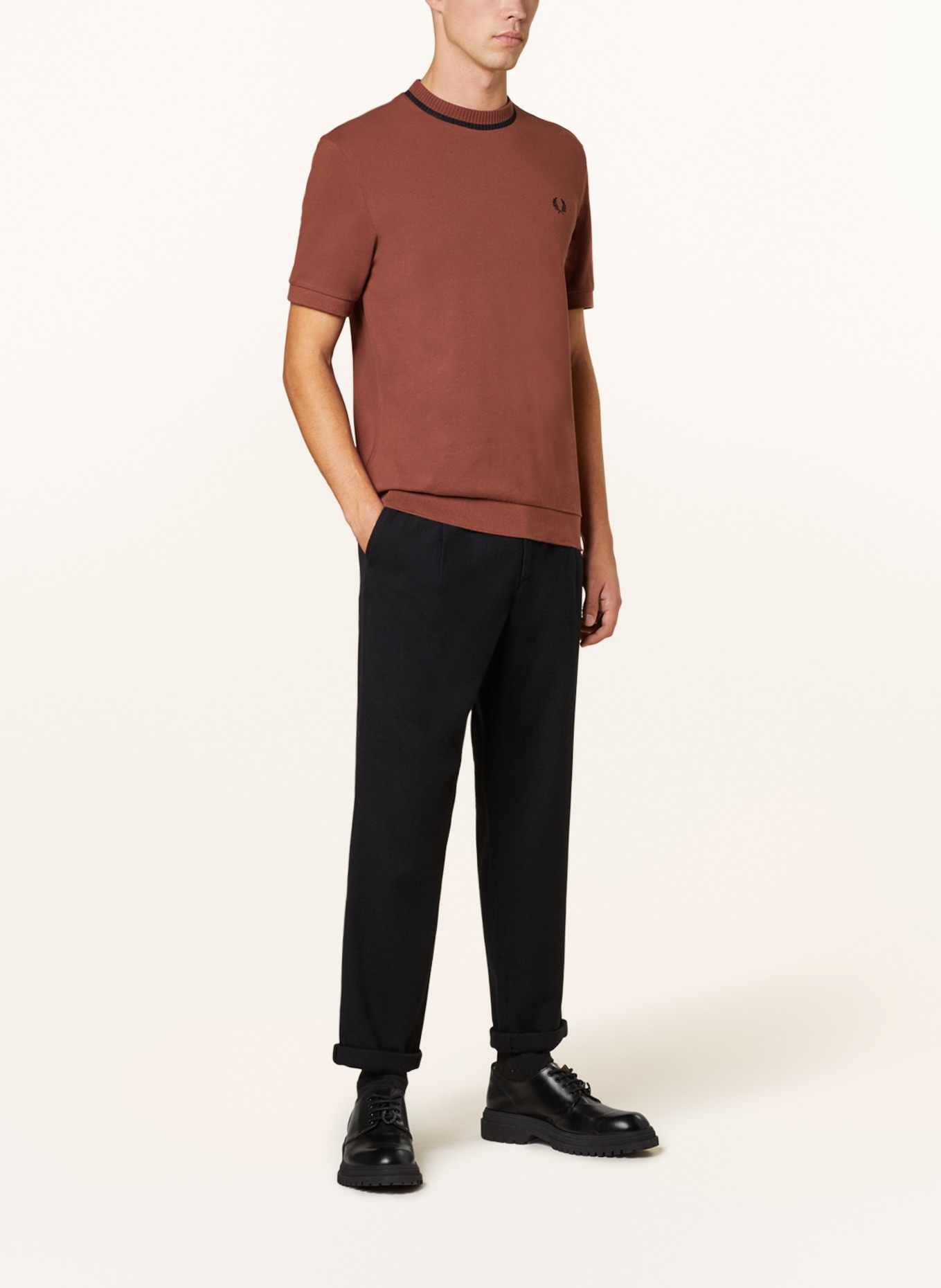 FRED PERRY Piqué T-shirt, Color: BROWN (Image 2)