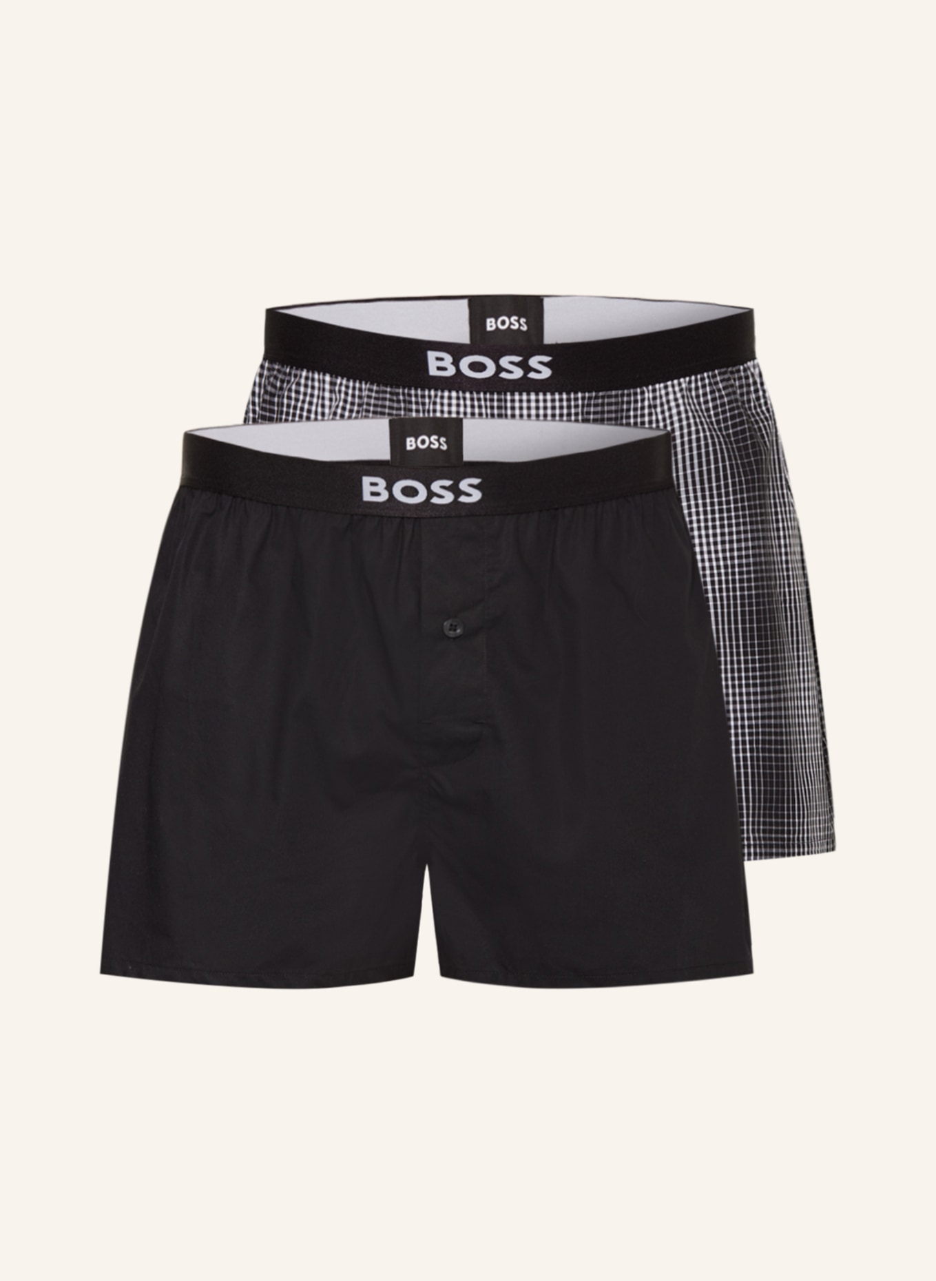 BOSS 2-pack woven boxer shorts, Color: BLACK/ WHITE/ GRAY (Image 1)