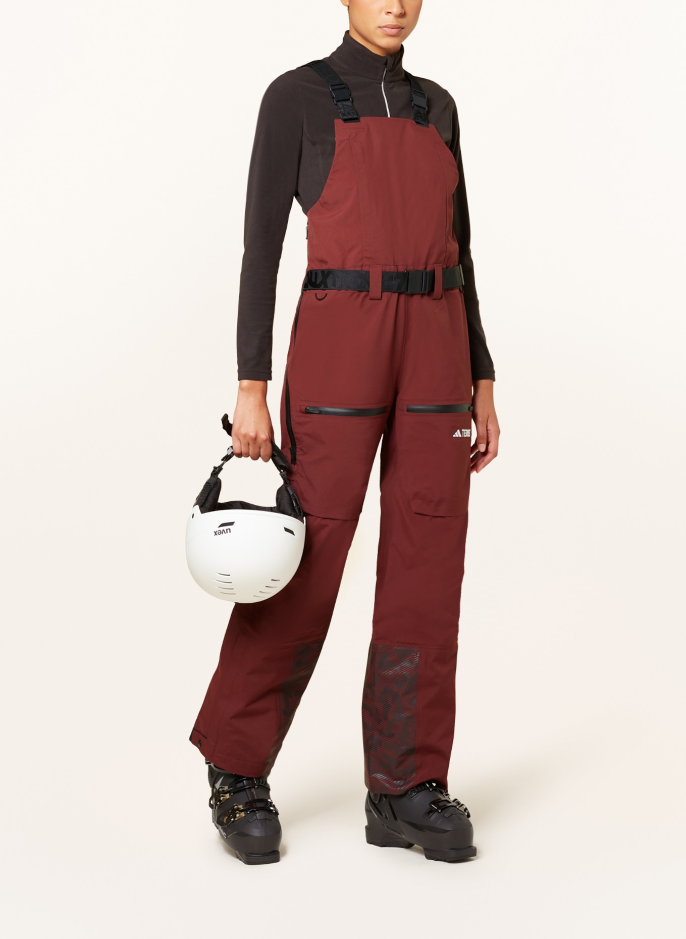 adidas Spodnie narciarskie TERREX TECHROCK 3L GORE-TEX BIB, Kolor: CIEMNOCZERWONY (Obrazek 2)