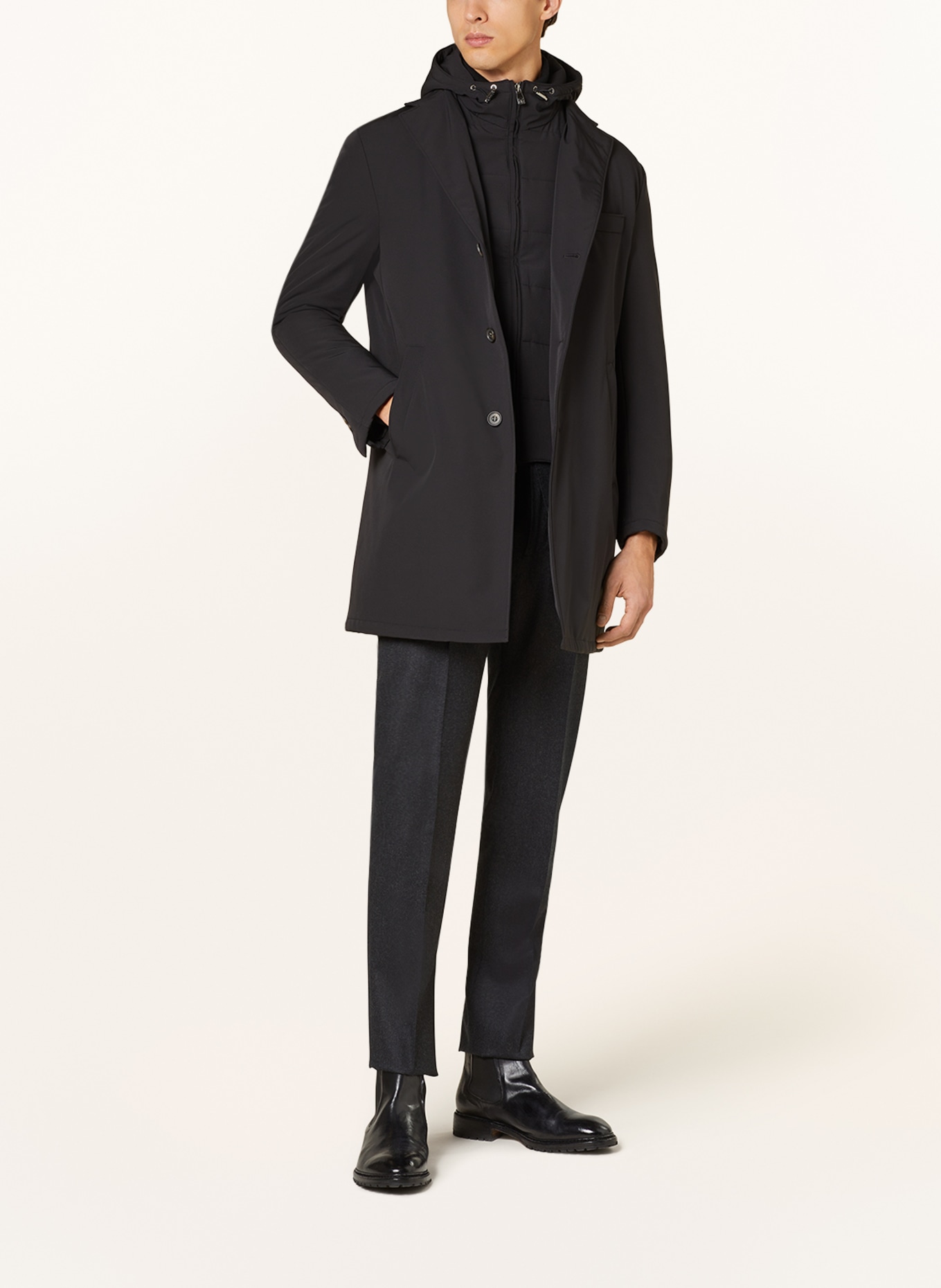 CORNELIANI Wool coat with removable trim, Color: BLACK (Image 2)