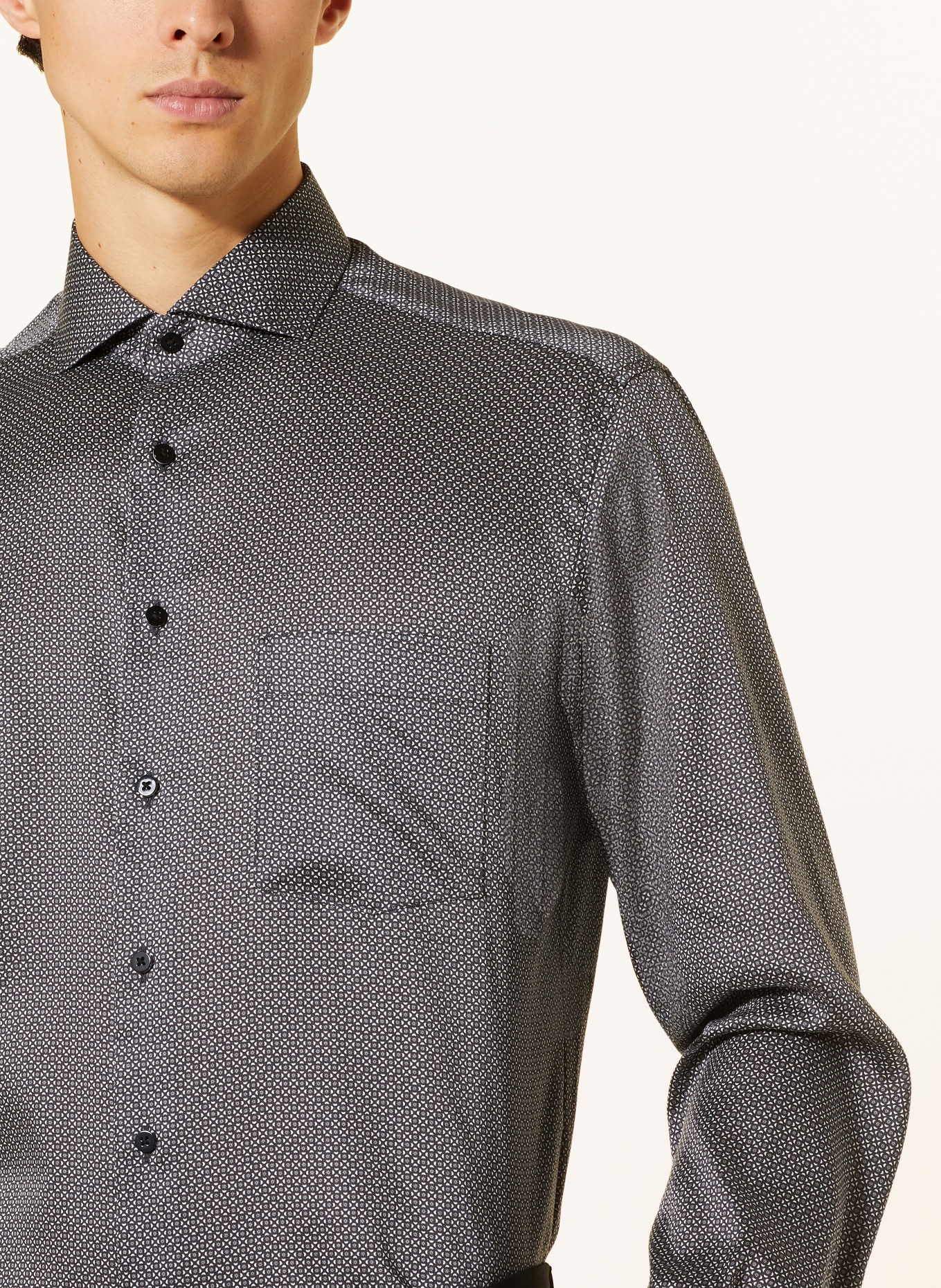 ETERNA Hemd Modern Fit in schwarz/ weiss/ grau | Einstecktücher