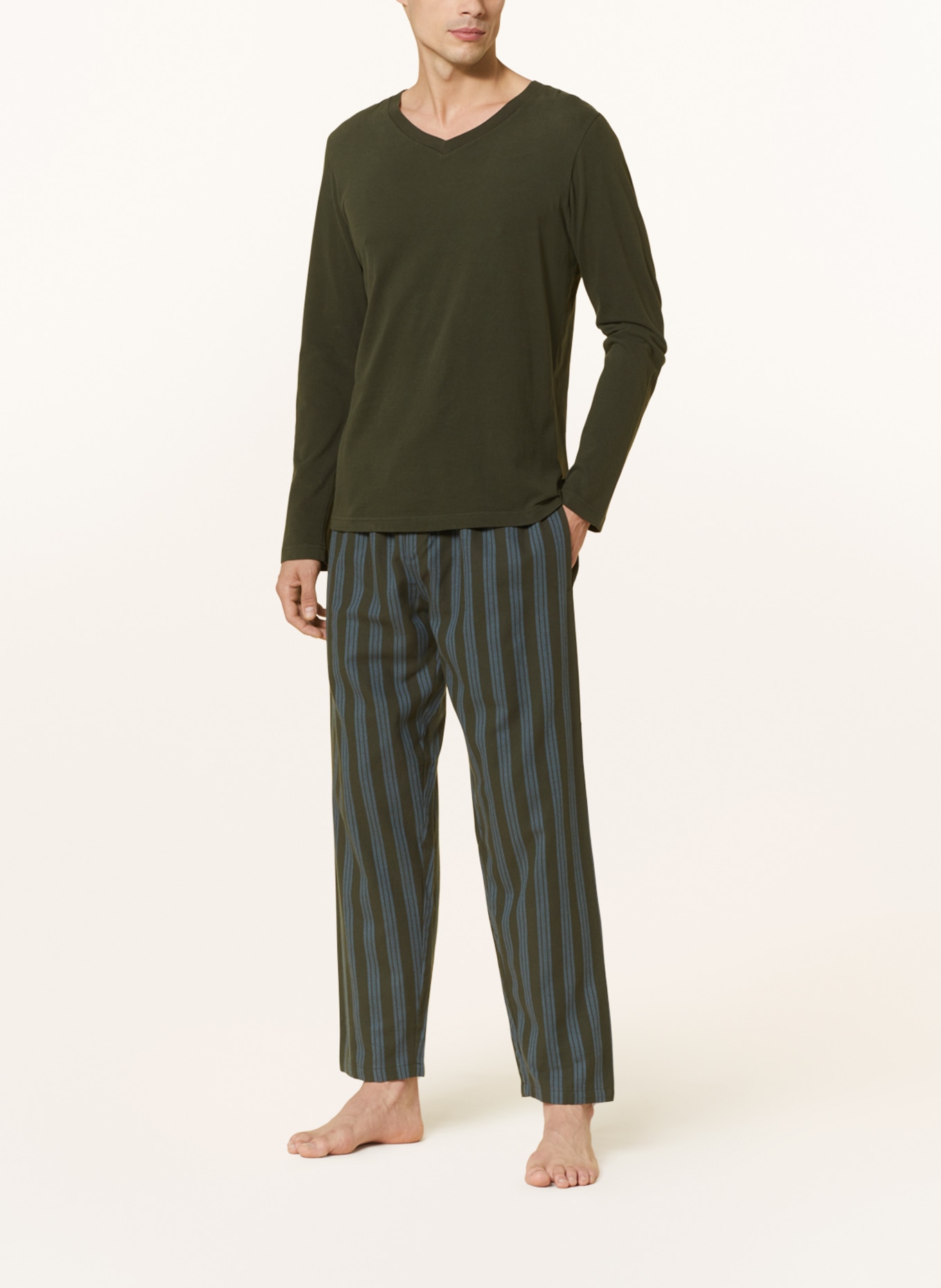 SCHIESSER Pajama pants MIX+RELAX, Color: OLIVE/ LIGHT BLUE (Image 2)