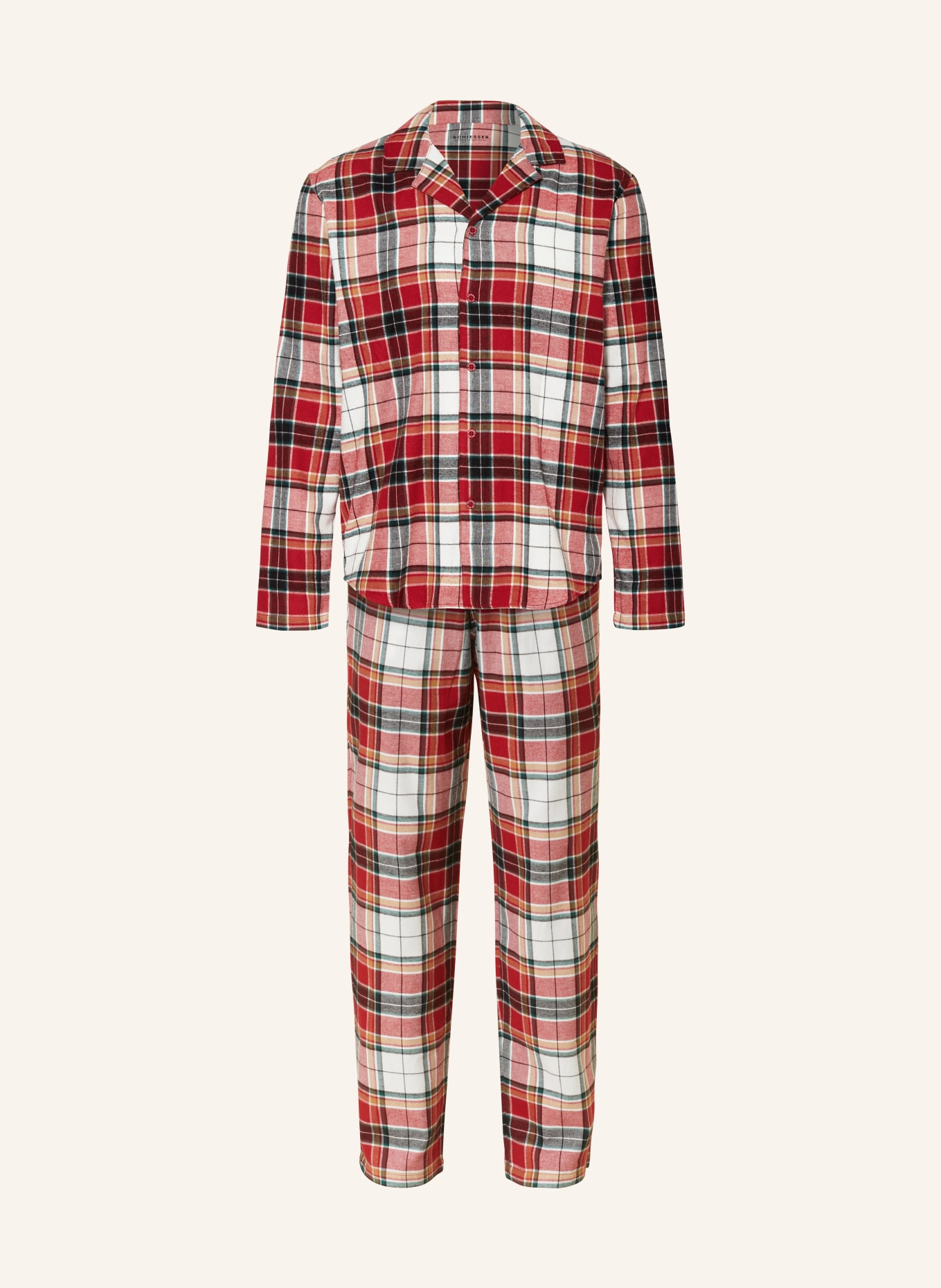 SCHIESSER Schlafanzug X-MAS aus Flanell, Farbe: WEISS/ GRÜN/ ROT (Bild 1)