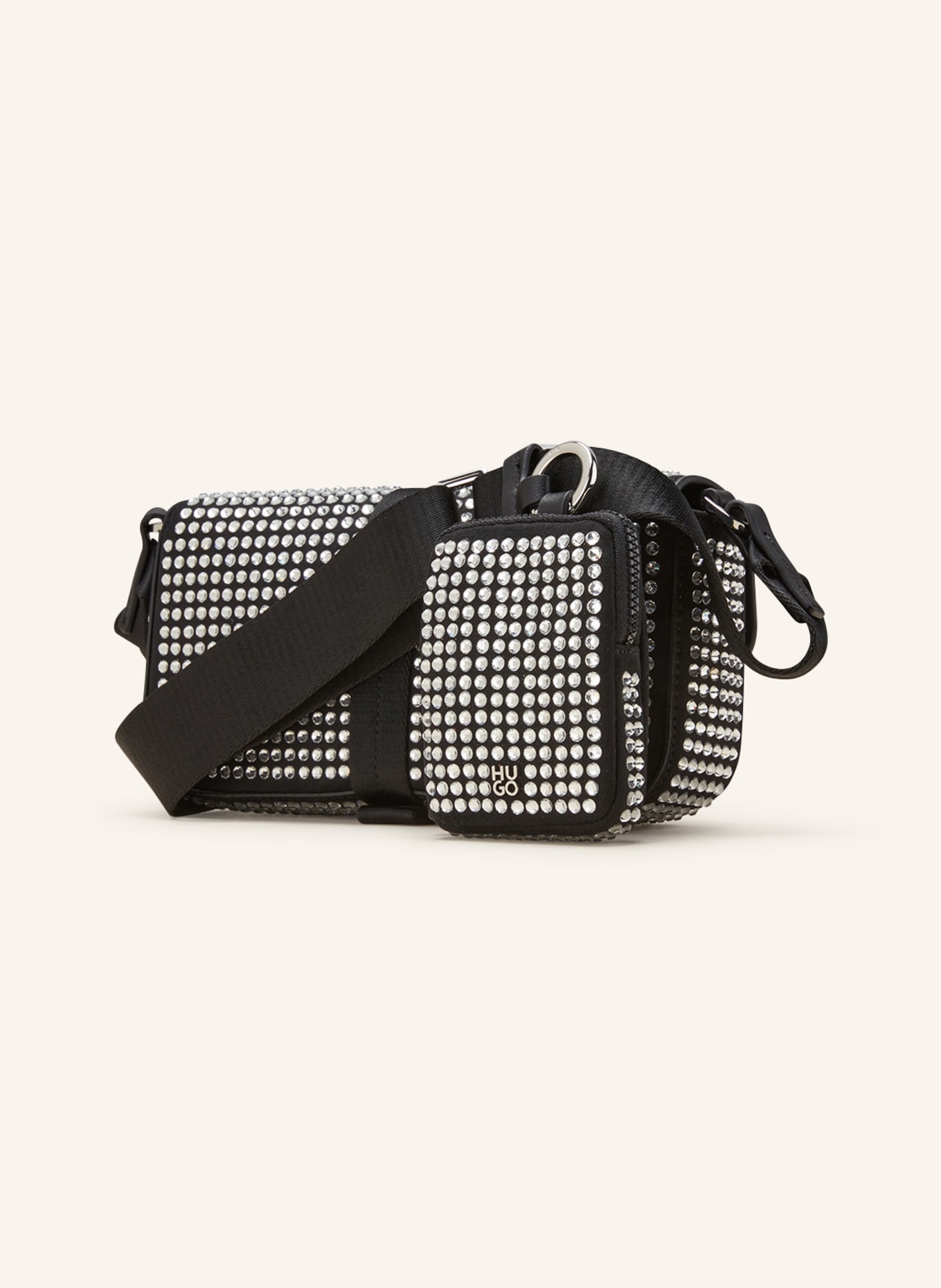 HUGO Crossbody bag with decorative gems, Color: BLACK/ SILVER (Image 2)