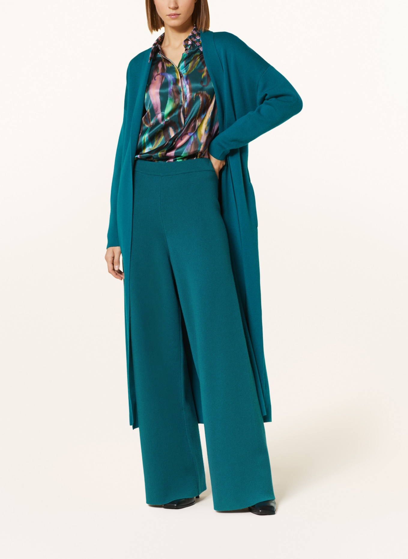 SEM PER LEI Knit trousers with cashmere, Color: TEAL (Image 2)