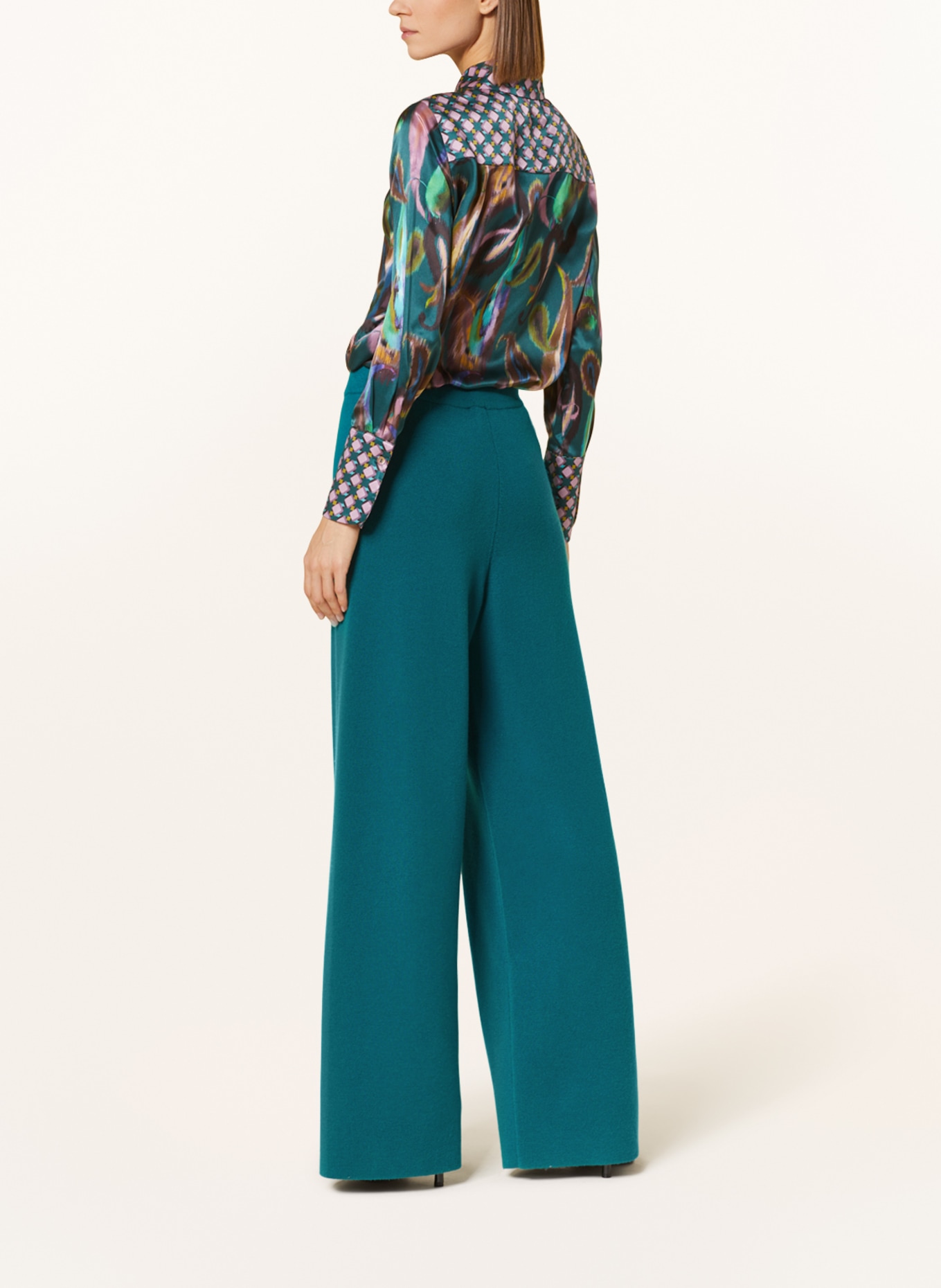 SEM PER LEI Spodnie z dzianiny z dodatkiem kaszmiru, Kolor: PETROL (Obrazek 3)