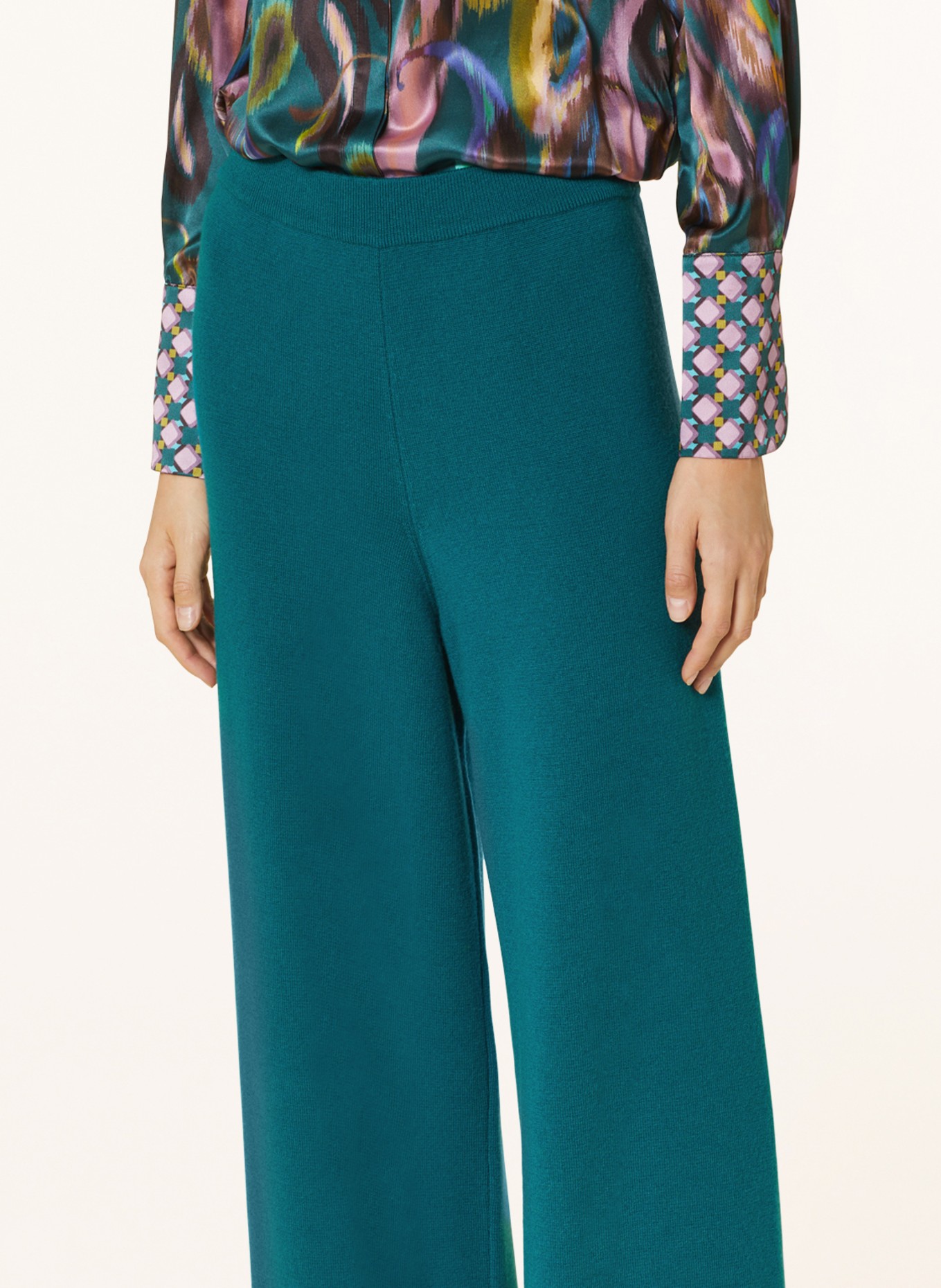 SEM PER LEI Spodnie z dzianiny z dodatkiem kaszmiru, Kolor: PETROL (Obrazek 5)