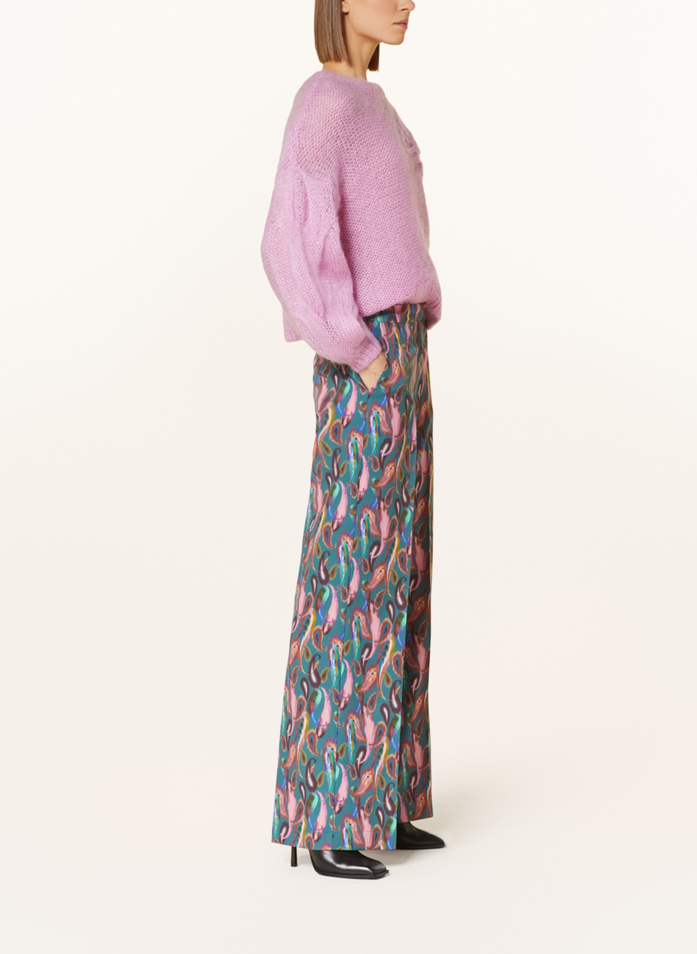 SEM PER LEI Wide leg trousers, Color: TEAL/ ROSE (Image 4)