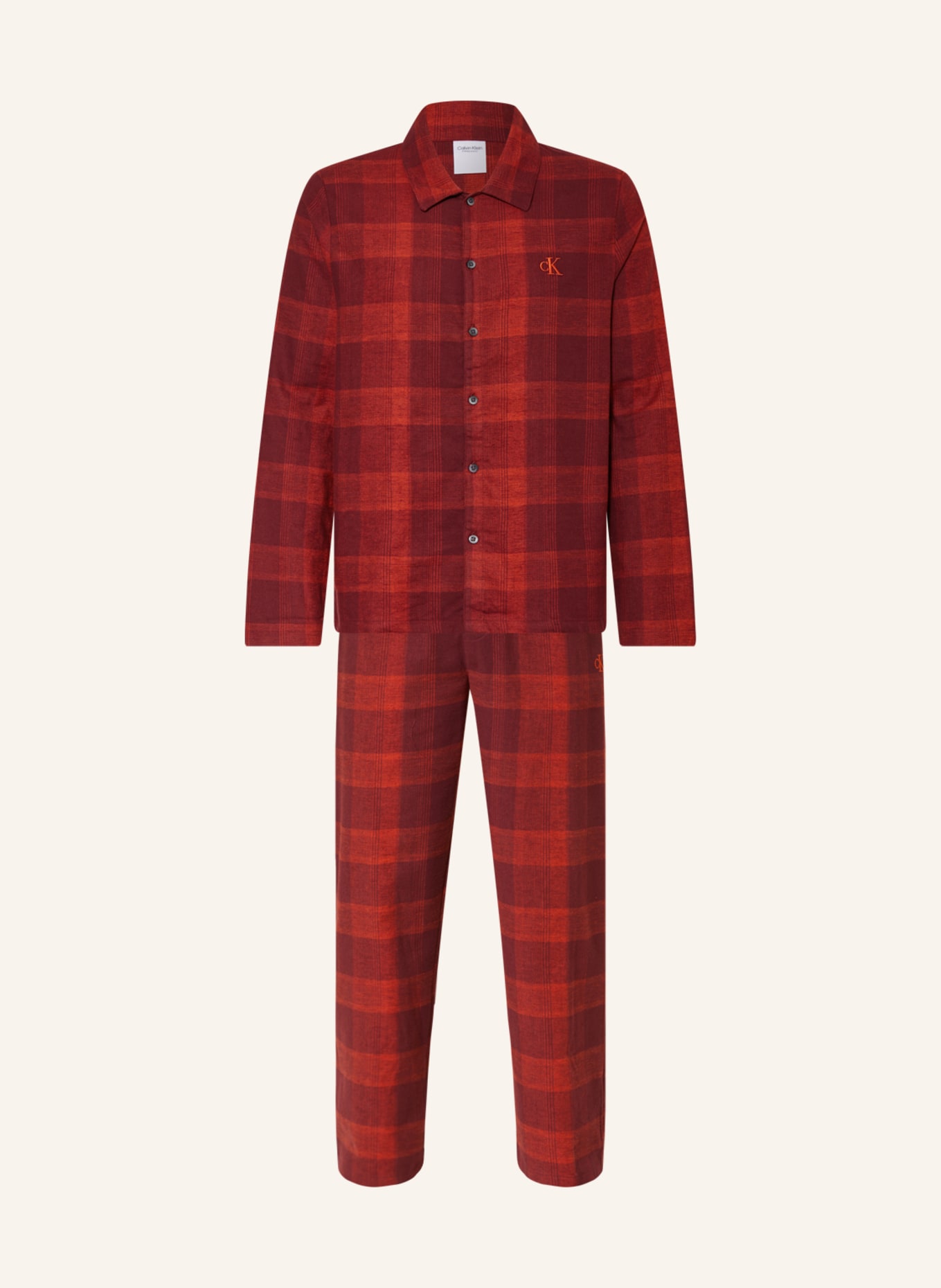 Calvin Klein Schlafanzug aus Flanell, Farbe: DUNKELROT/ ORANGE (Bild 1)