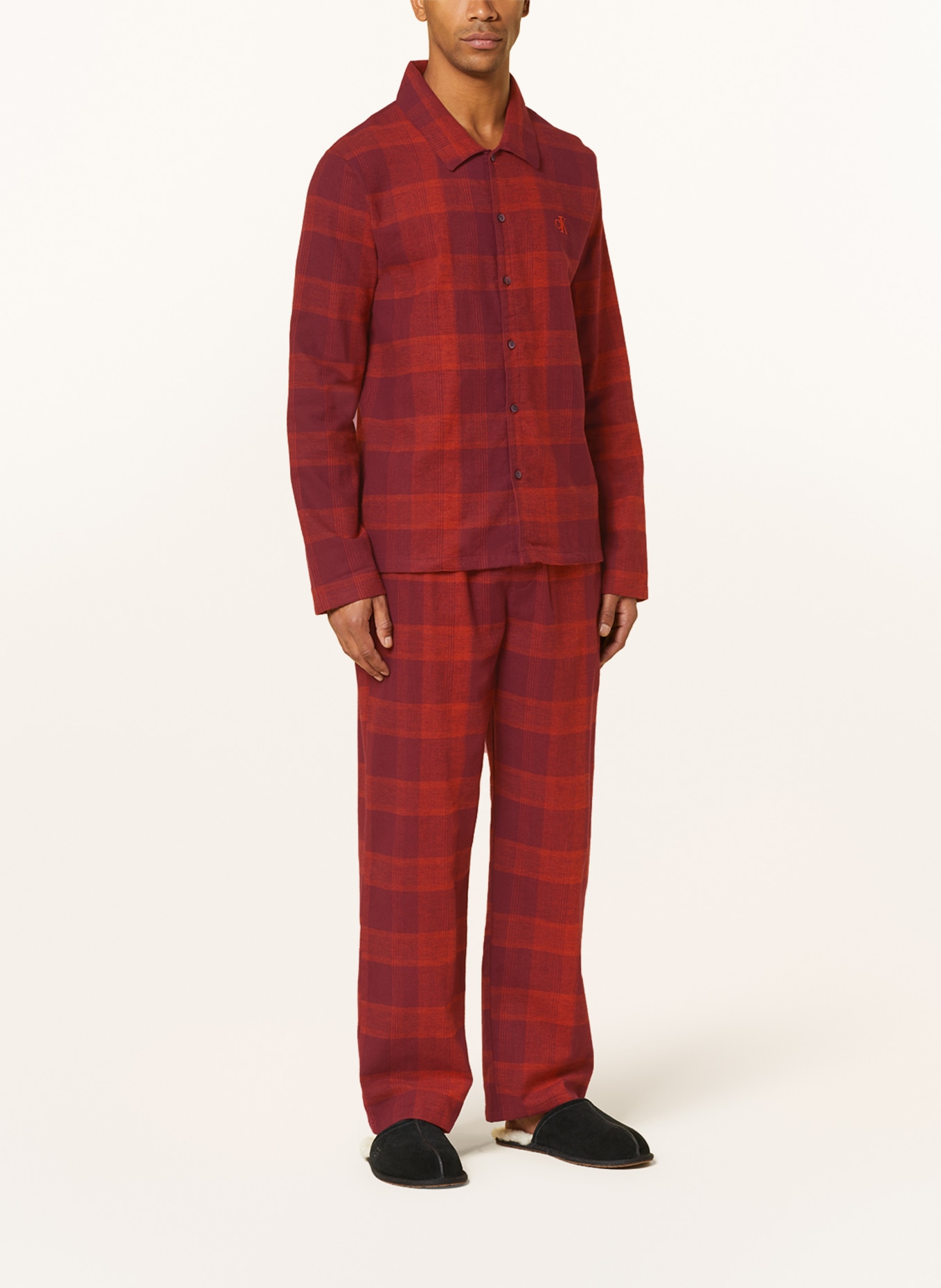 Calvin Klein Piżama z flaneli, Kolor: CIEMNOCZERWONY/ POMARAŃCZOWY (Obrazek 2)