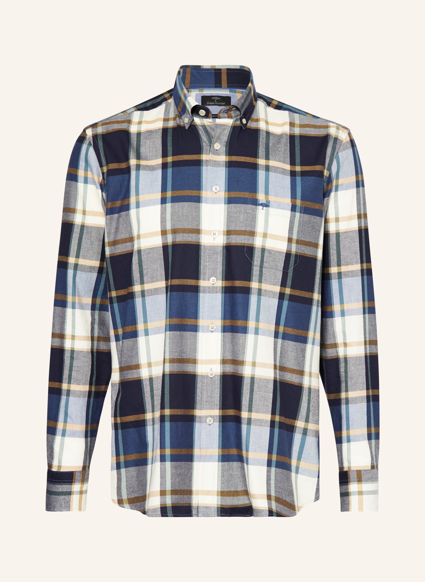 FYNCH-HATTON Flannel shirt comfort fit, Color: DARK BLUE/ WHITE/ BEIGE (Image 1)