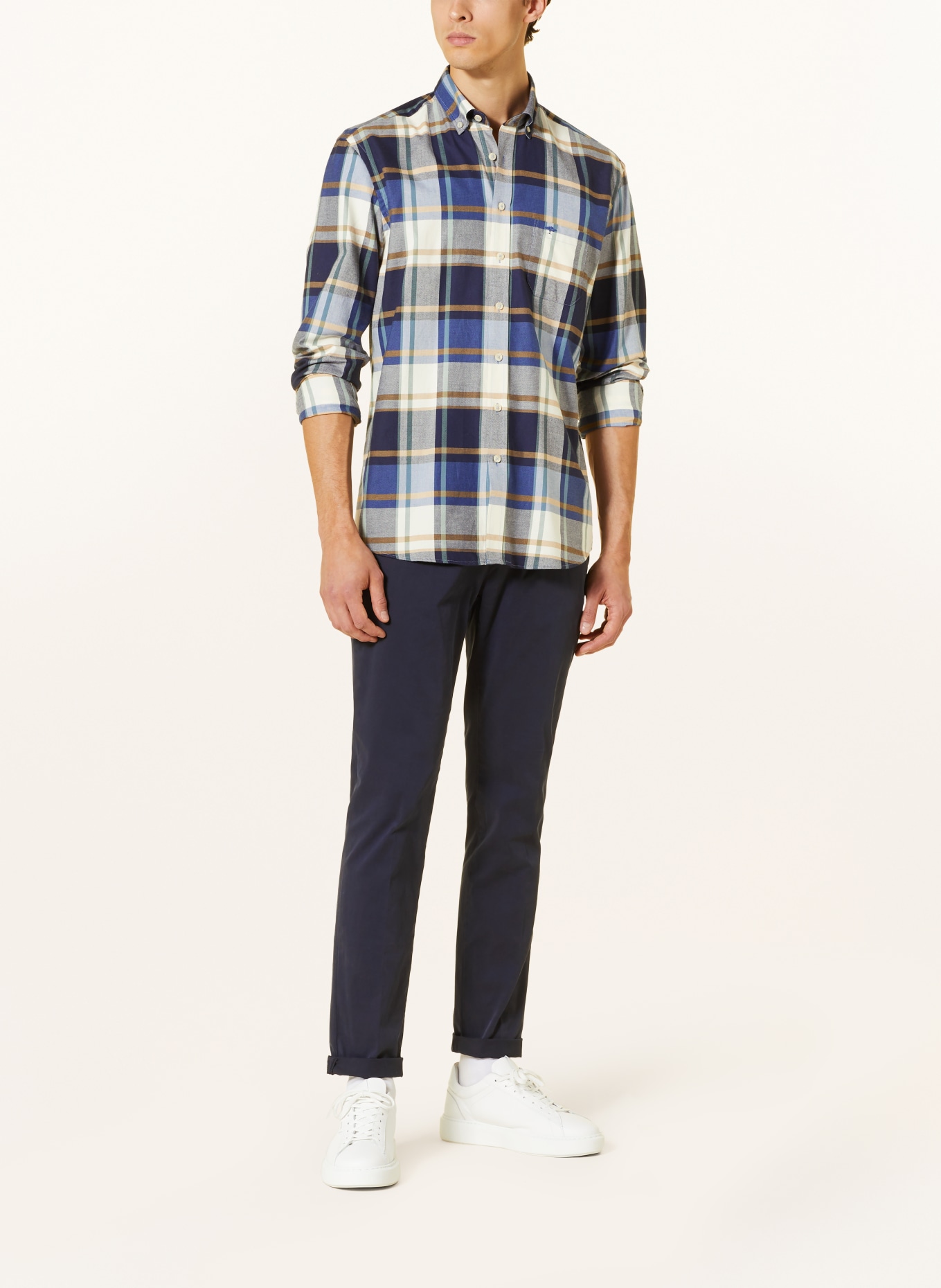 FYNCH-HATTON Flannel shirt comfort fit, Color: DARK BLUE/ WHITE/ BEIGE (Image 2)