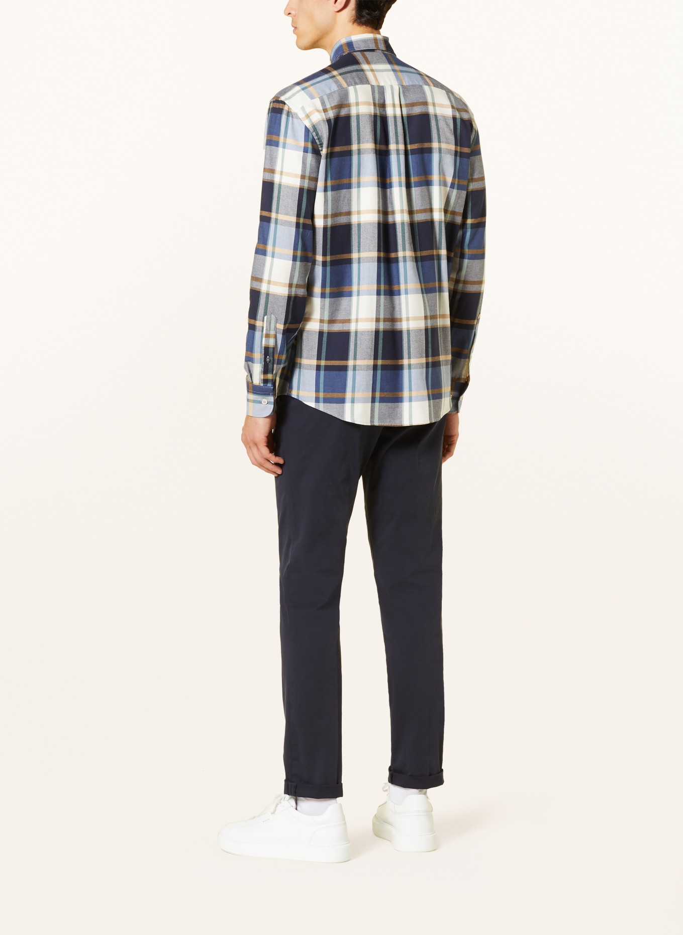 FYNCH-HATTON Flannel shirt comfort fit, Color: DARK BLUE/ WHITE/ BEIGE (Image 3)