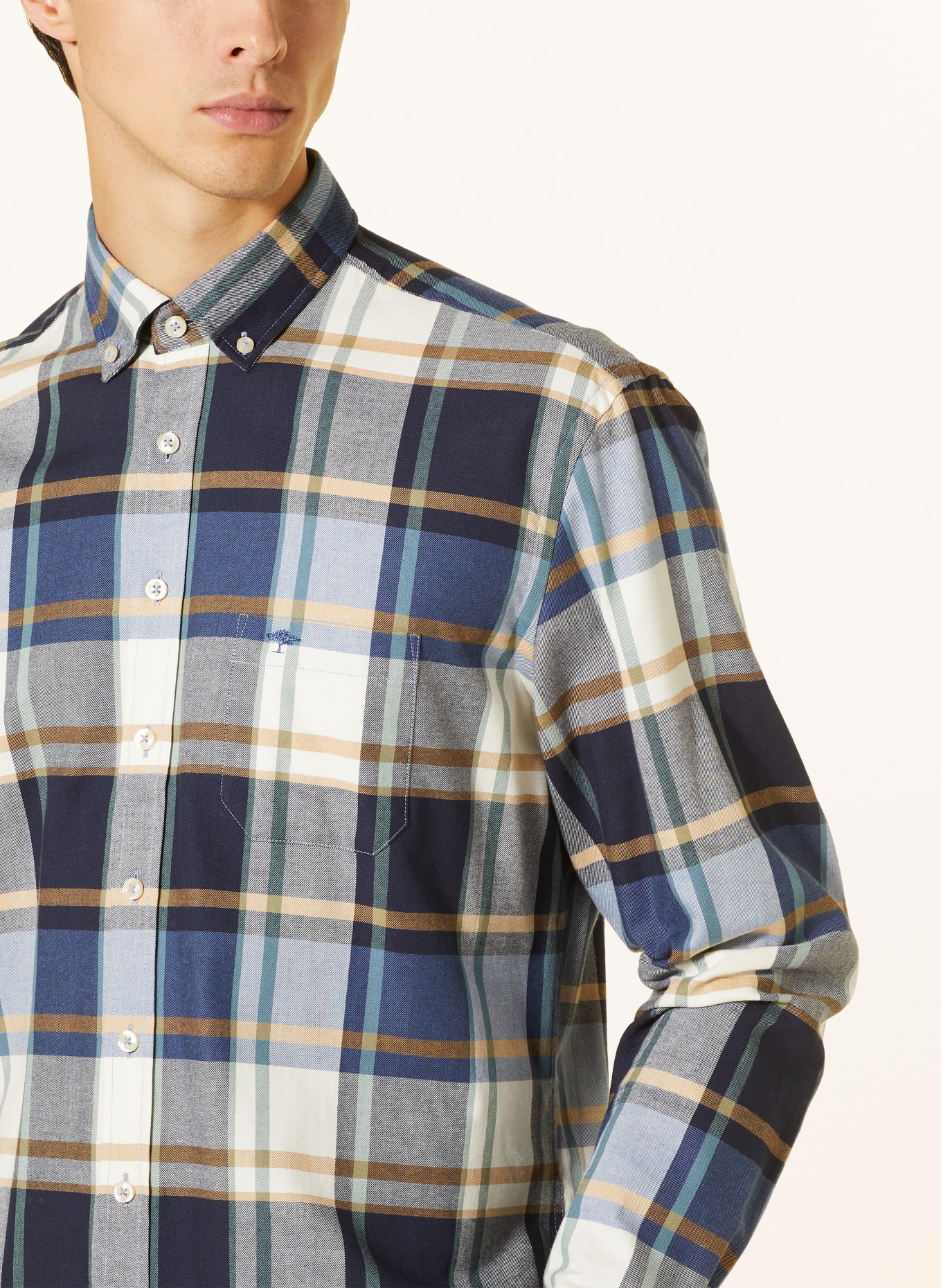 FYNCH-HATTON Flannel shirt comfort fit, Color: DARK BLUE/ WHITE/ BEIGE (Image 4)