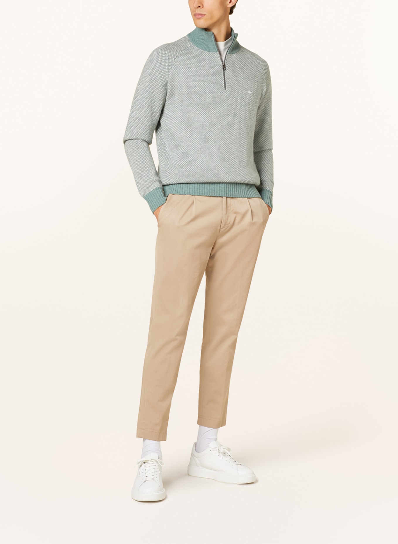 FYNCH-HATTON Half-zip sweater, Color: LIGHT GREEN/ WHITE (Image 2)