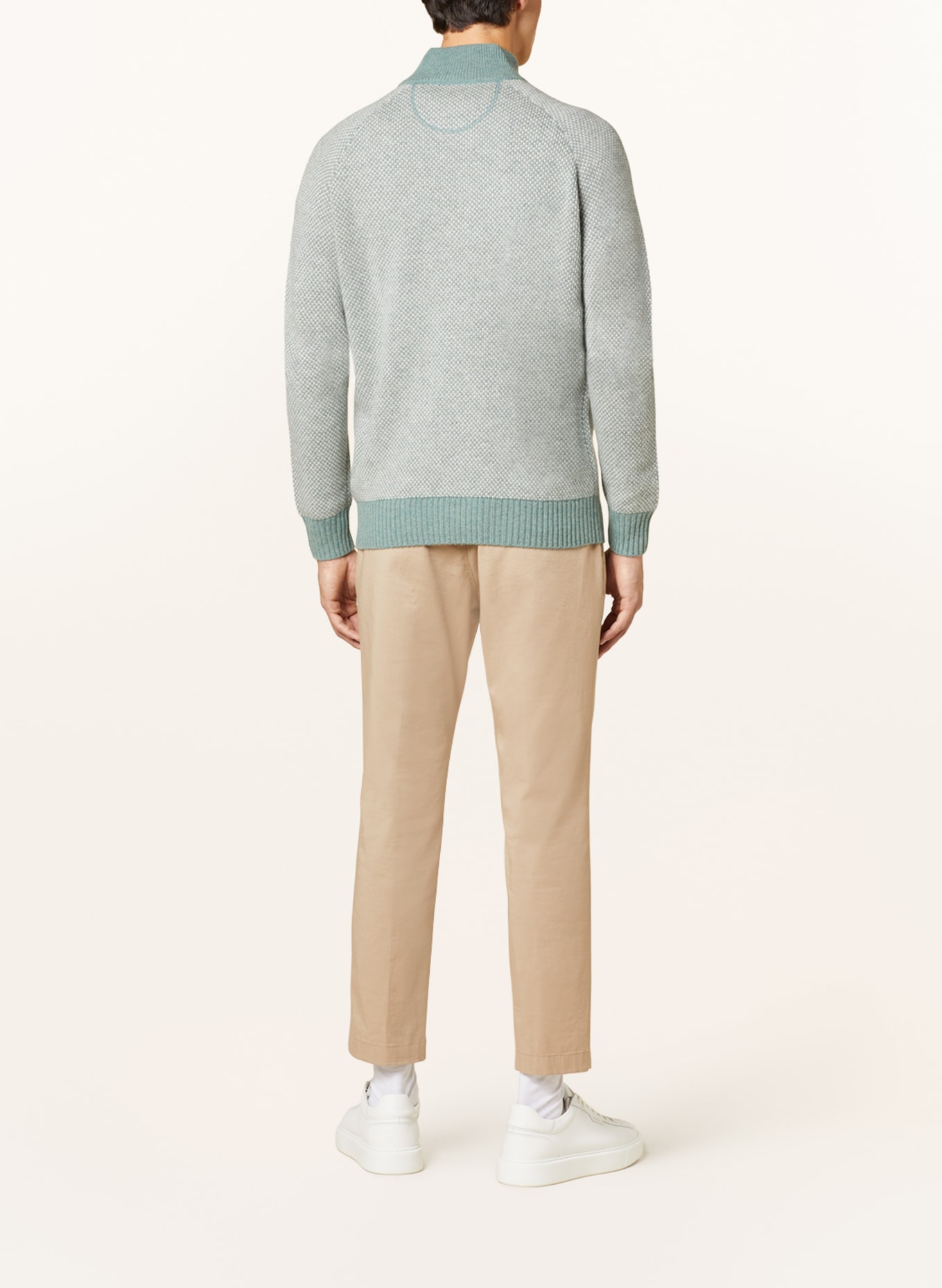 FYNCH-HATTON Half-zip sweater, Color: LIGHT GREEN/ WHITE (Image 3)