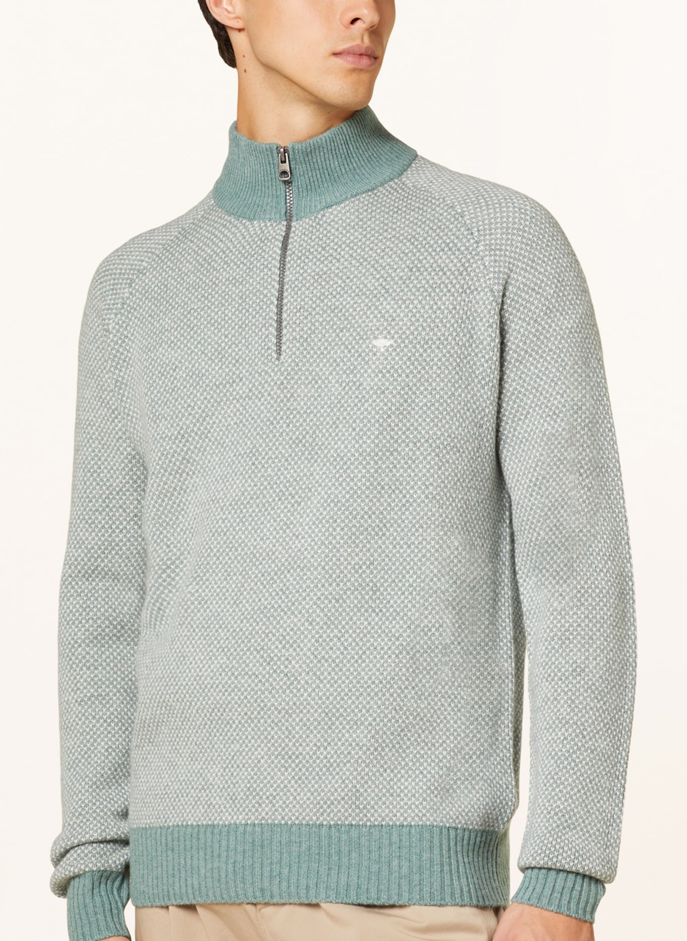 FYNCH-HATTON Half-zip sweater, Color: LIGHT GREEN/ WHITE (Image 4)