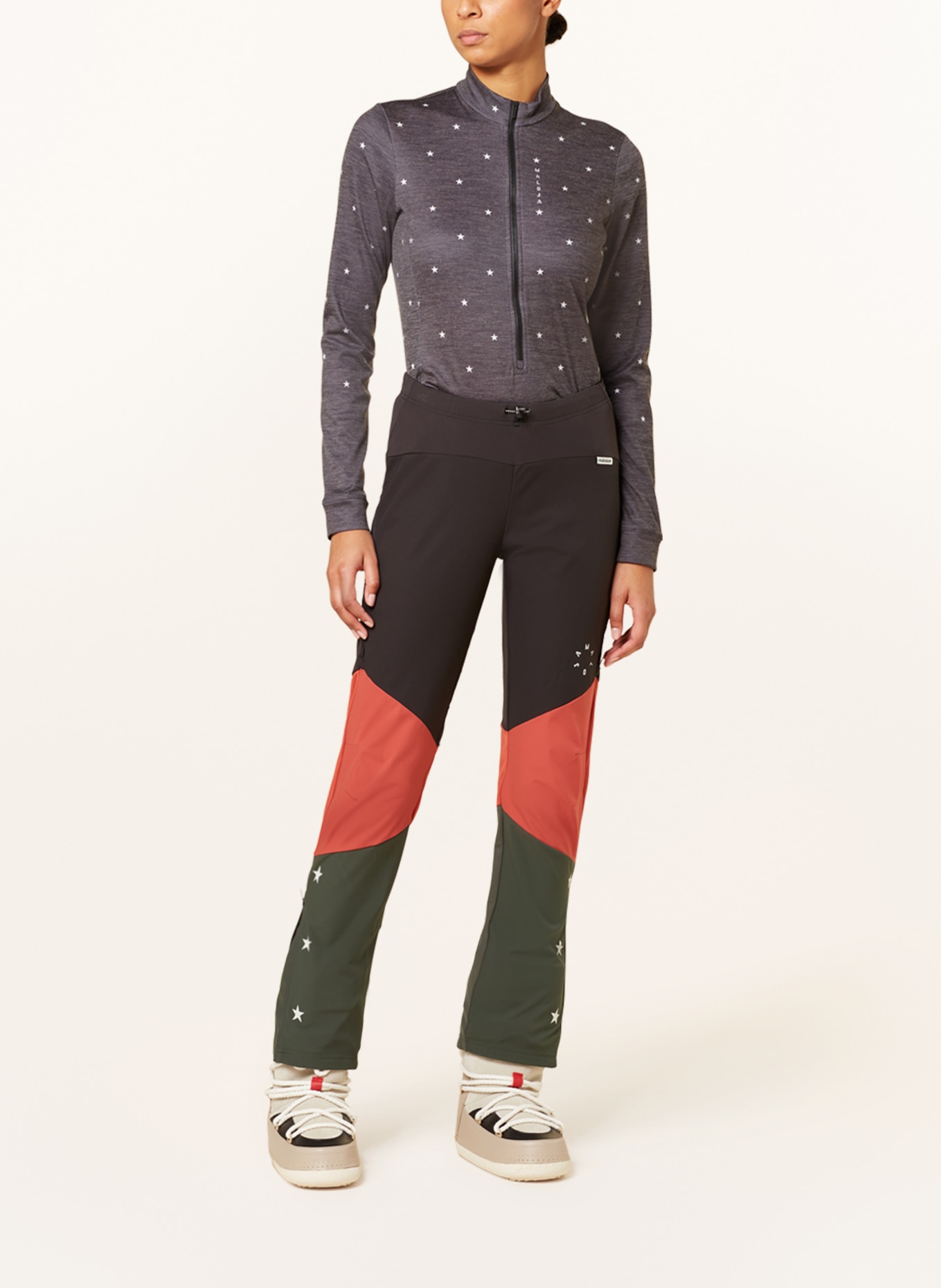 maloja Cross-country ski pants NANINAM., Color: BLACK/ DARK ORANGE/ GREEN (Image 2)