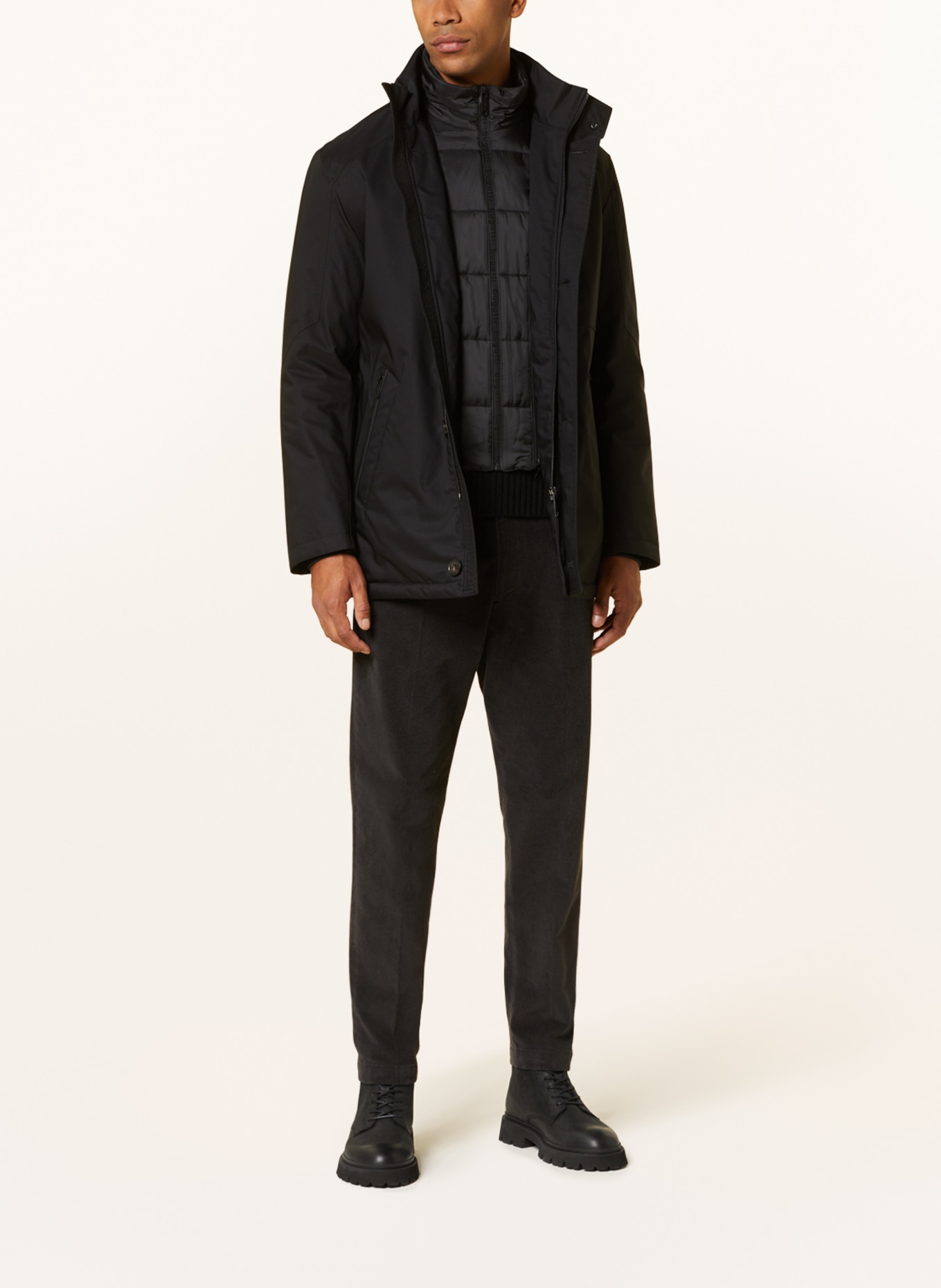 bugatti Steppjacke mit abnehmbarer Blende: SCHWARZ