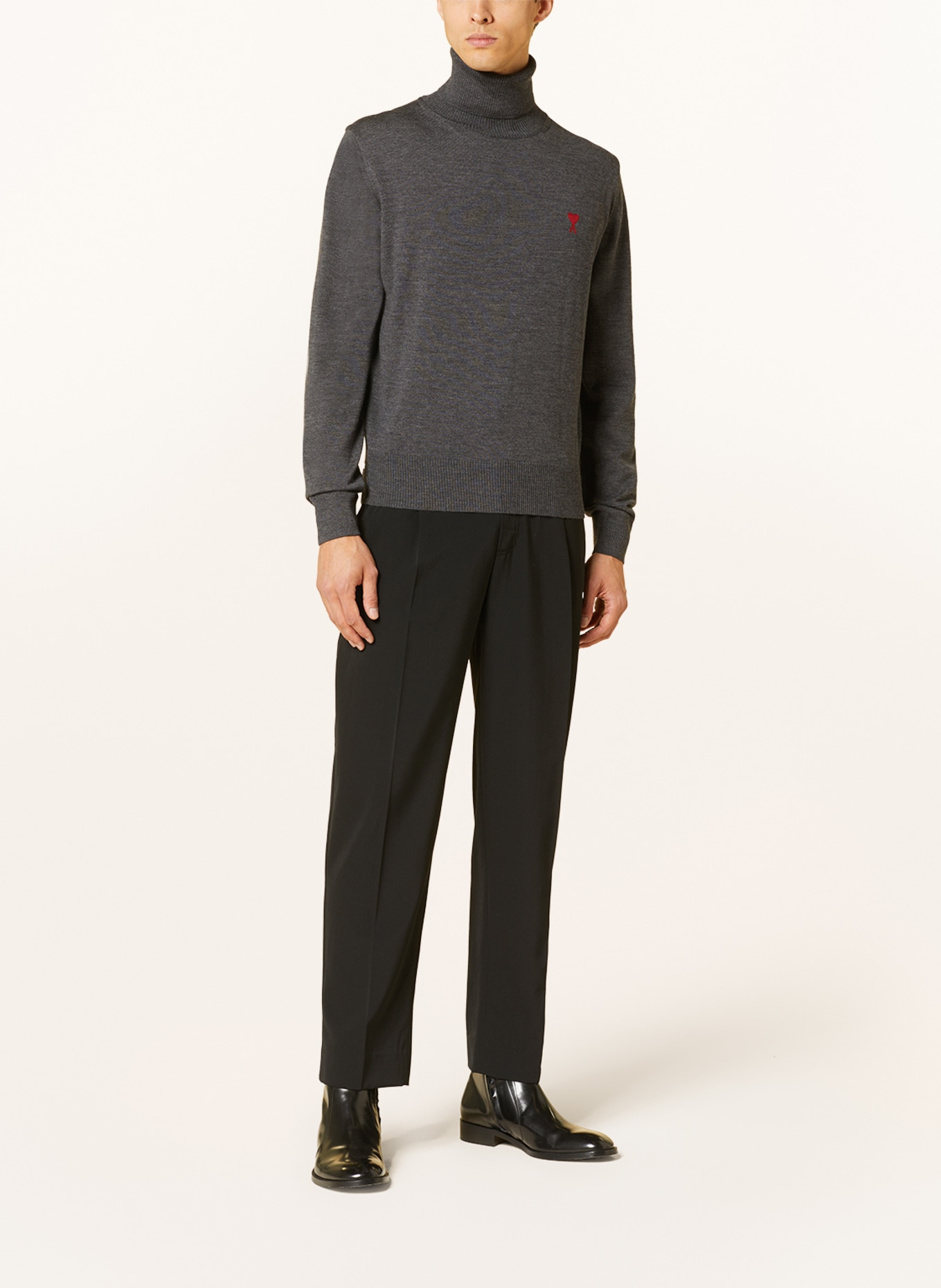 AMI PARIS Turtleneck sweater in merino wool, Color: GRAY (Image 2)