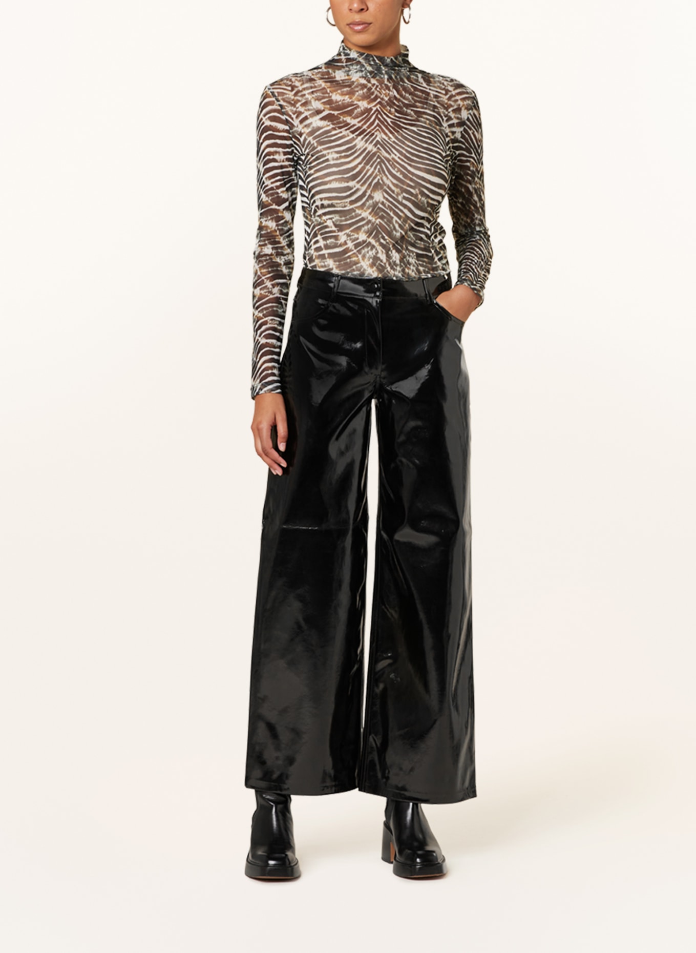 ONLY Wide leg trousers in leather look, Color: BLACK (Image 2)