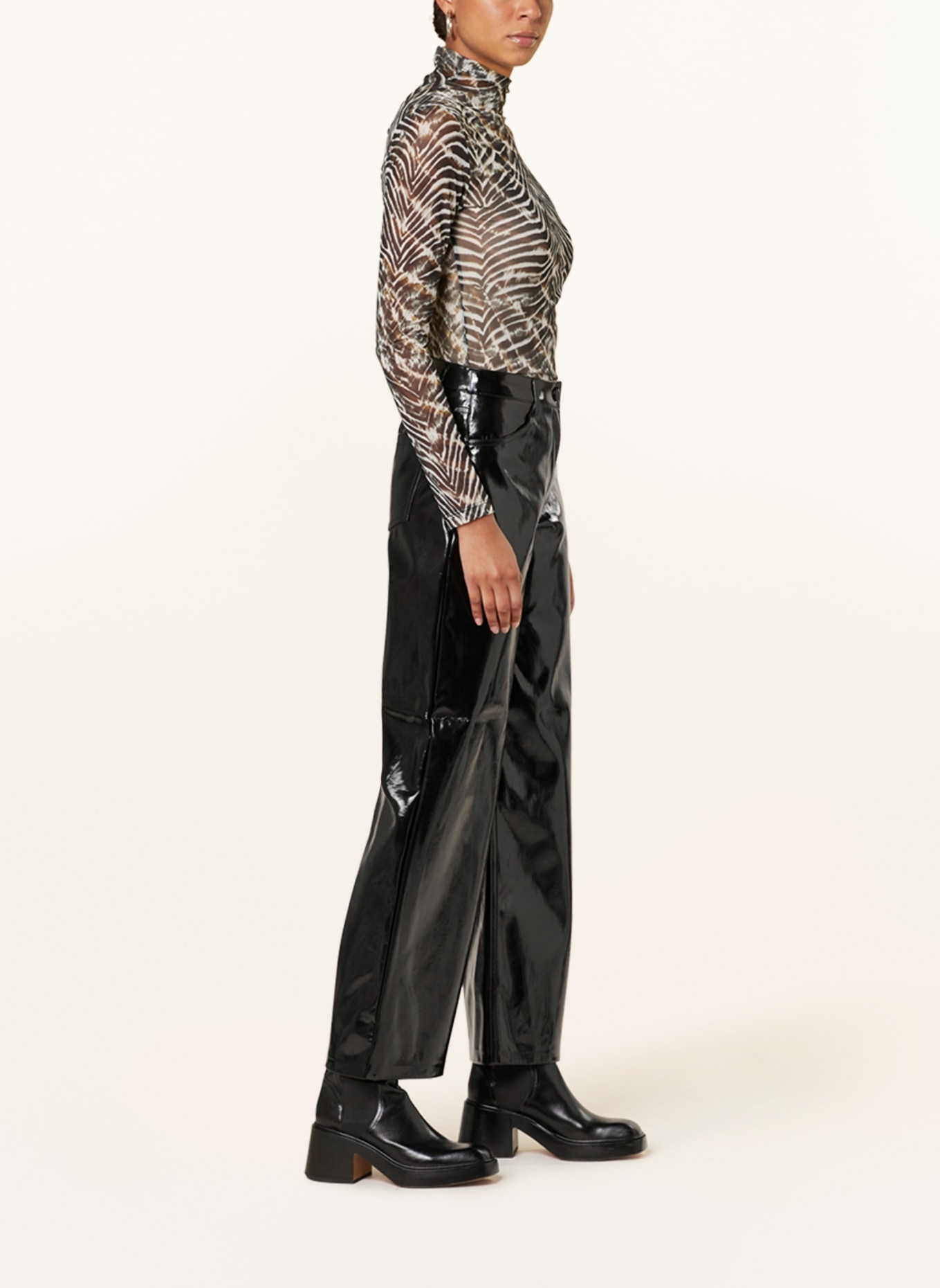 ONLY Wide leg trousers in leather look, Color: BLACK (Image 4)