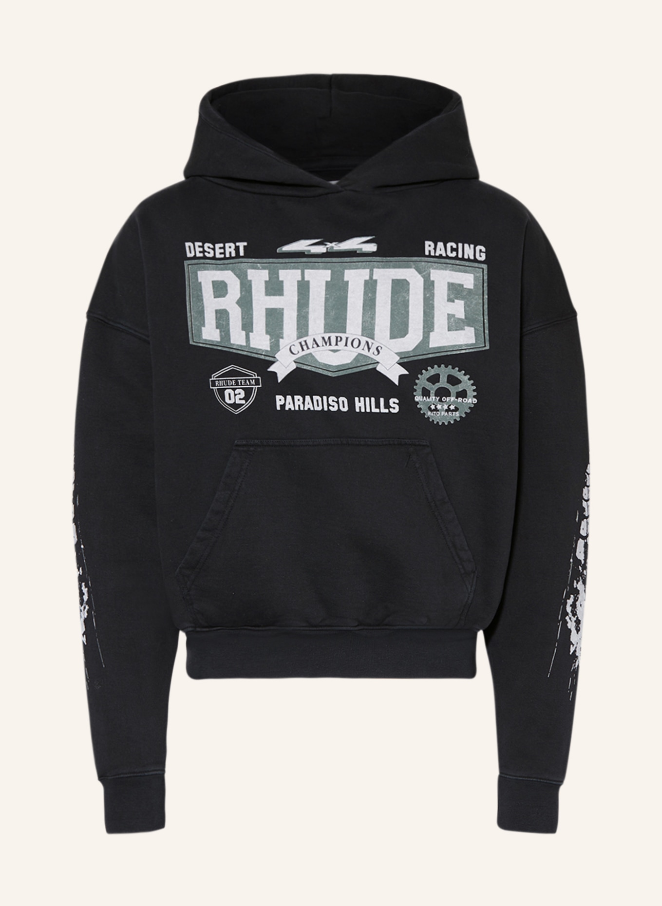 RHUDE Hoodie, Color: BLACK/ GREEN/ WHITE (Image 1)