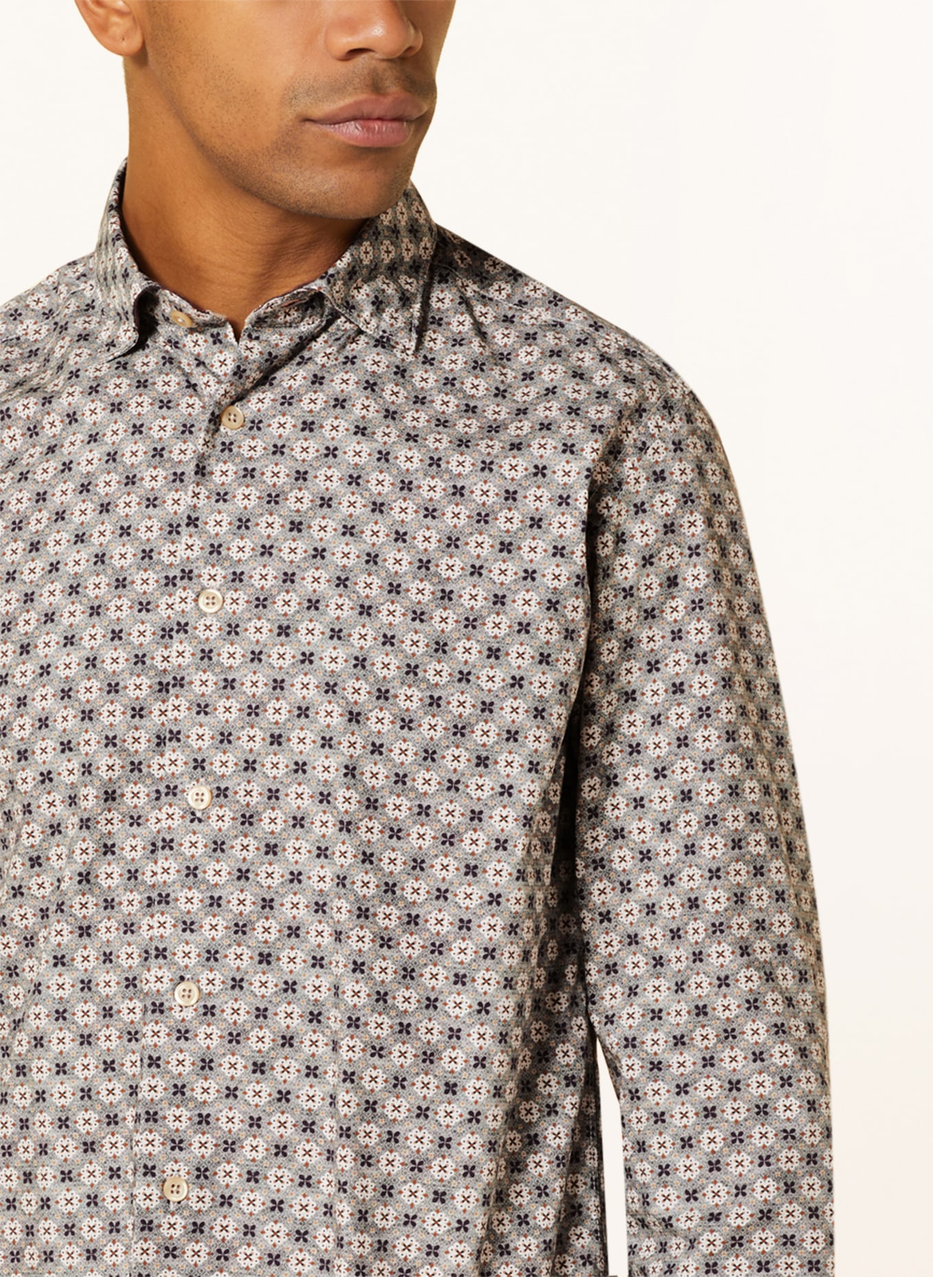 FIL NOIR Shirt TREVISO shaped fit, Color: GRAY/ DARK PURPLE/ ECRU (Image 4)