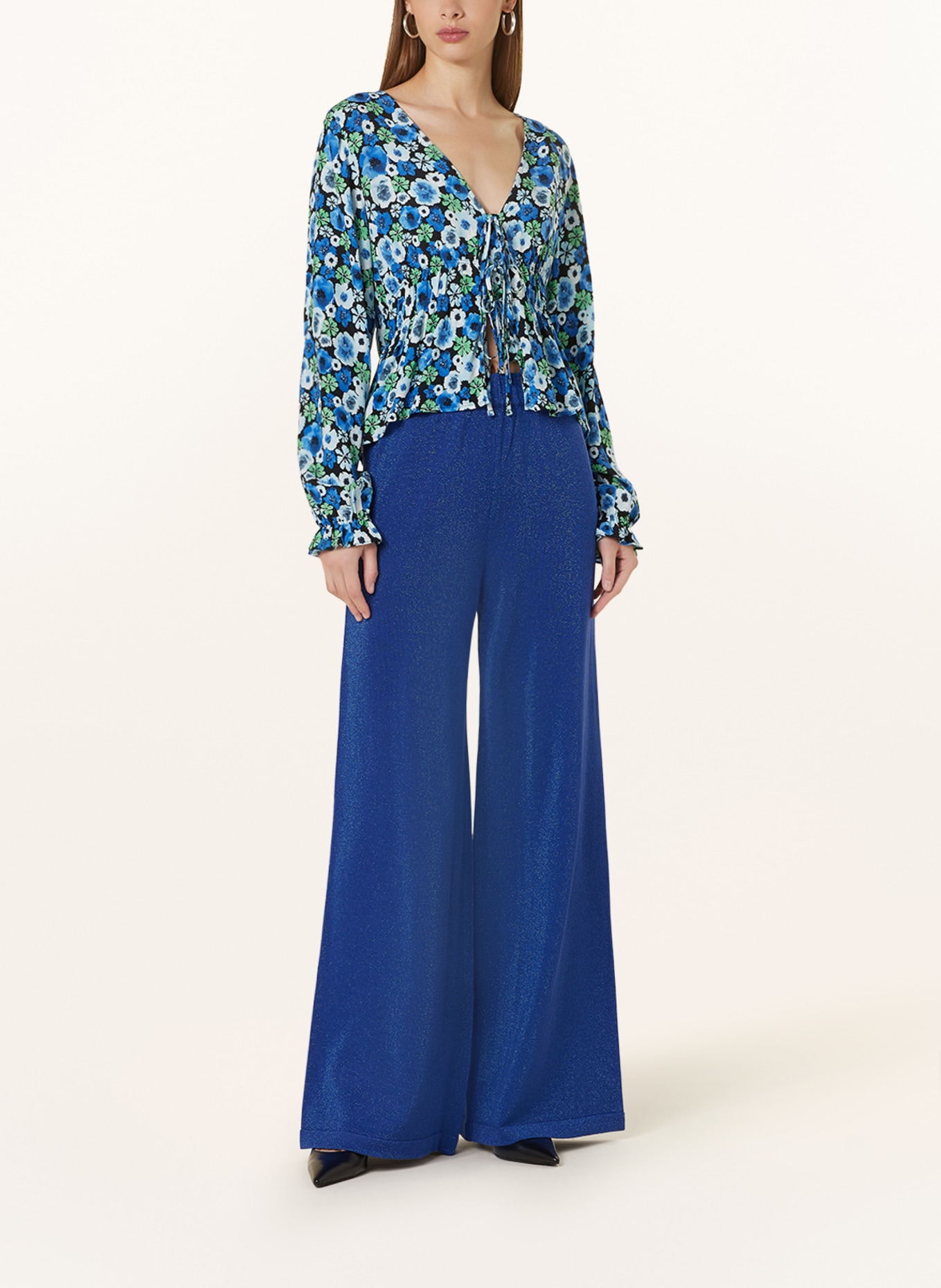 lollys laundry Wide leg trousers AGADIR with glitter thread, Color: BLUE (Image 2)