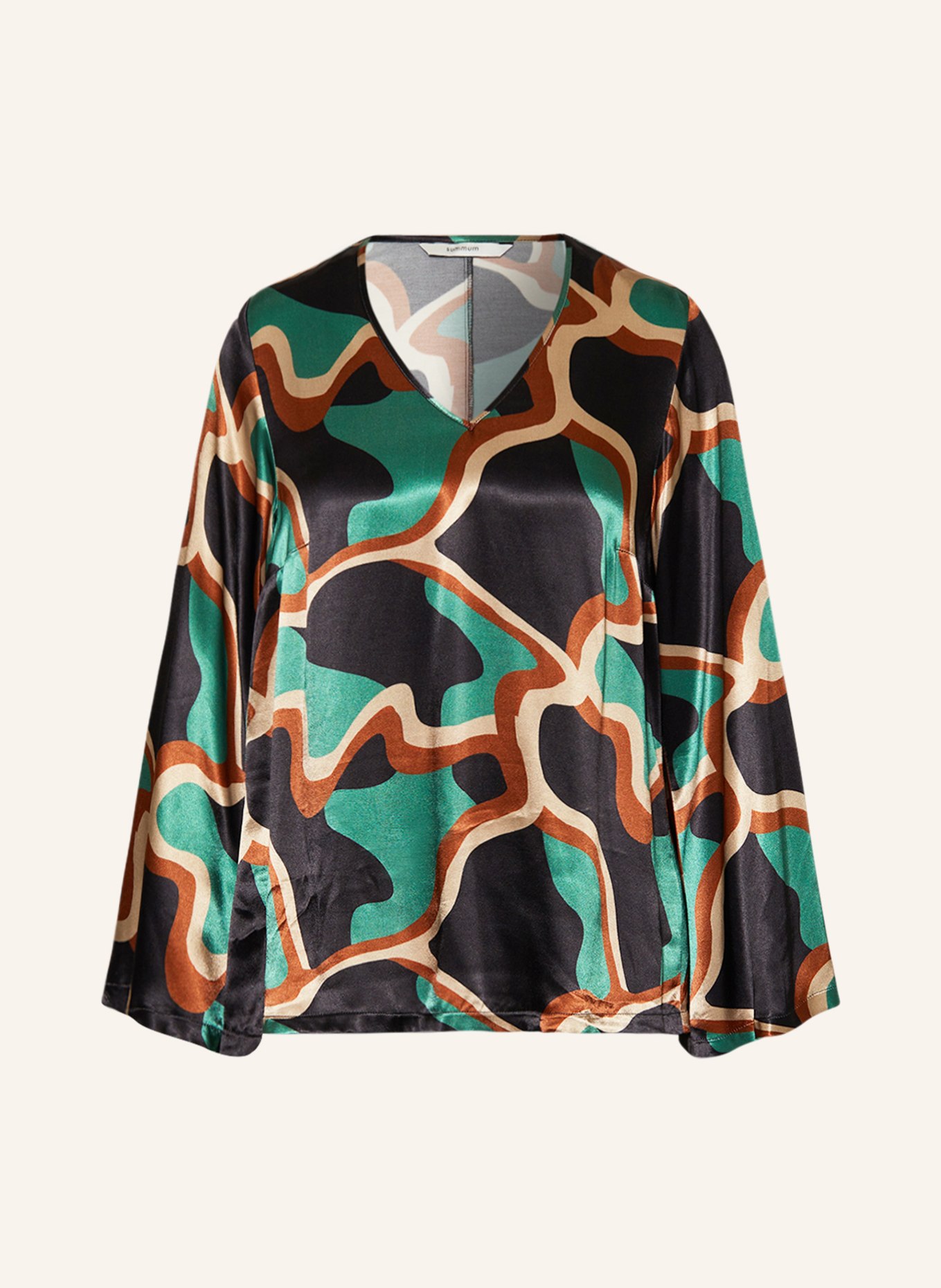 summum woman Shirt blouse in satin, Color: BLACK/ GREEN/ BROWN (Image 1)