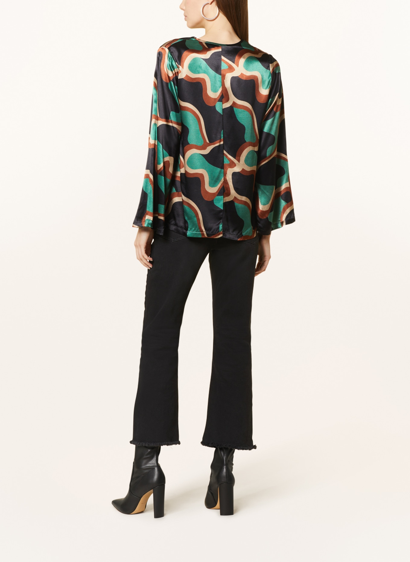 summum woman Shirt blouse in satin, Color: BLACK/ GREEN/ BROWN (Image 3)
