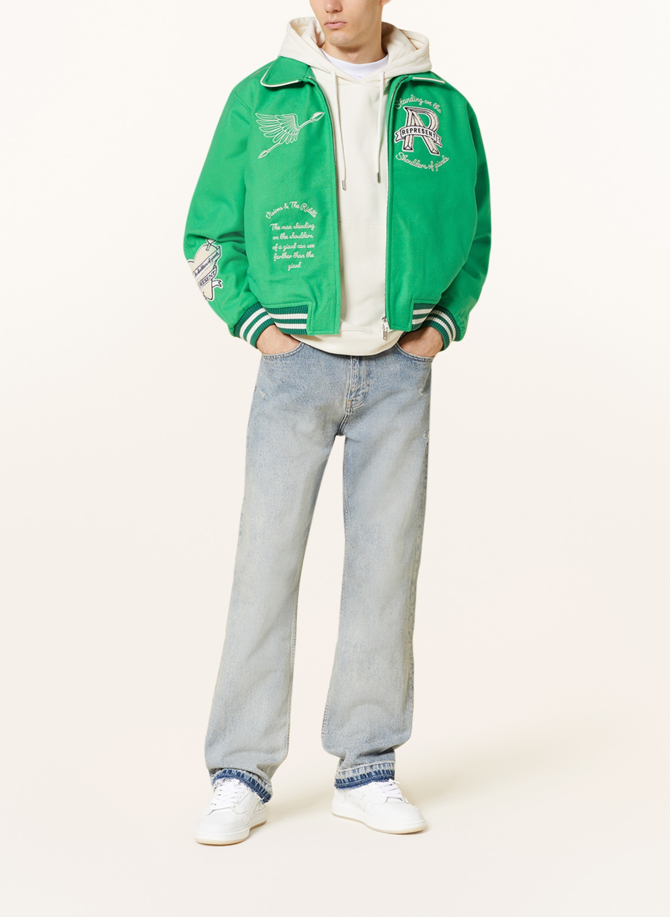 REPRESENT College jacket, Color: LIGHT GREEN/ WHITE/ BLACK (Image 2)