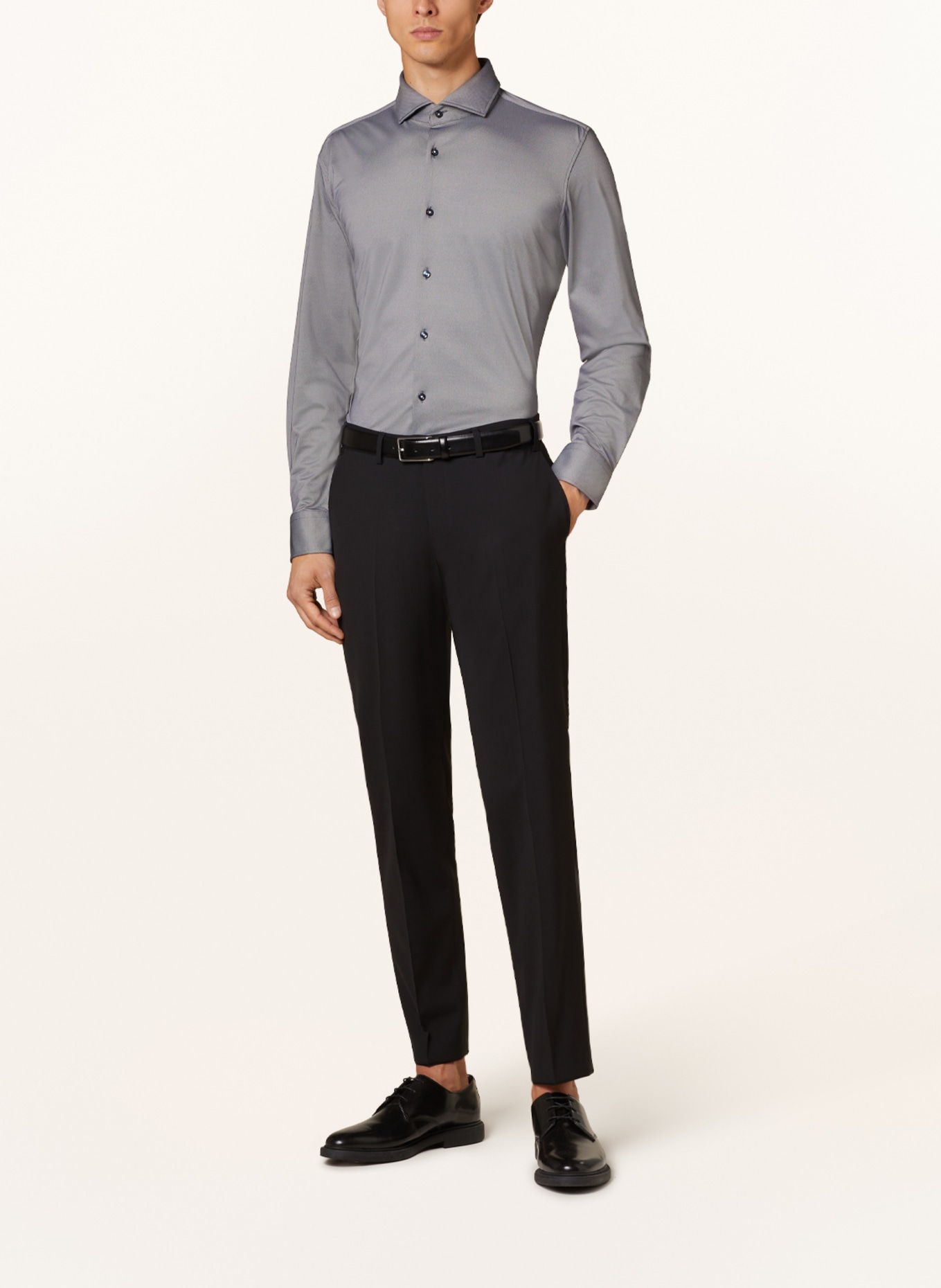 BOSS Piqué-Hemd HANK Slim Fit, Farbe: BLAU (Bild 2)